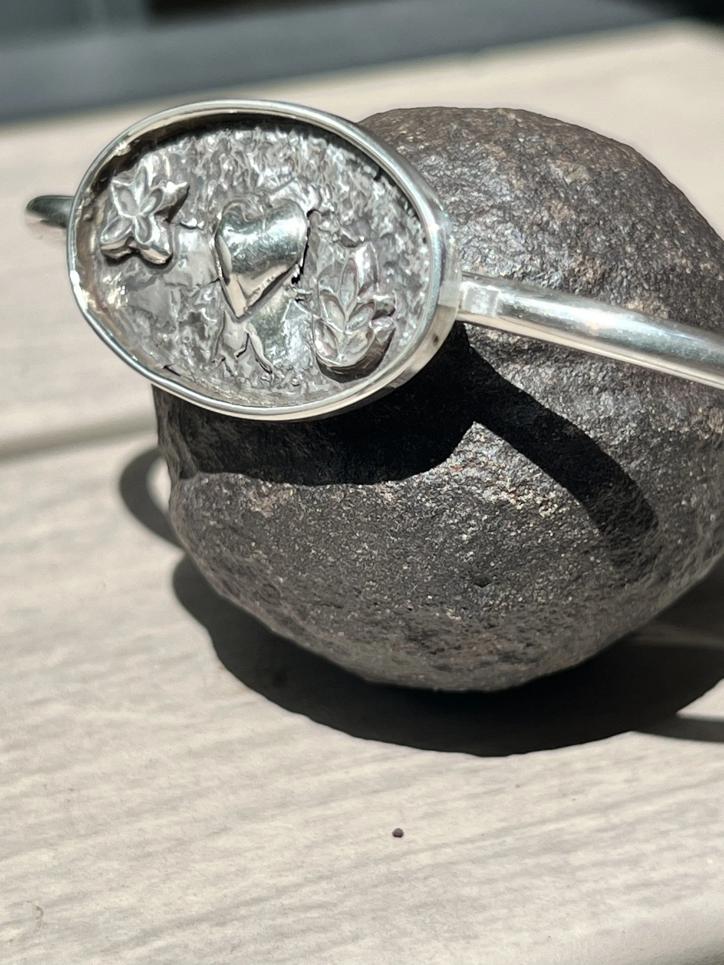 Handcrafted Cuff with a Fine Silver Heart and other Bold Components