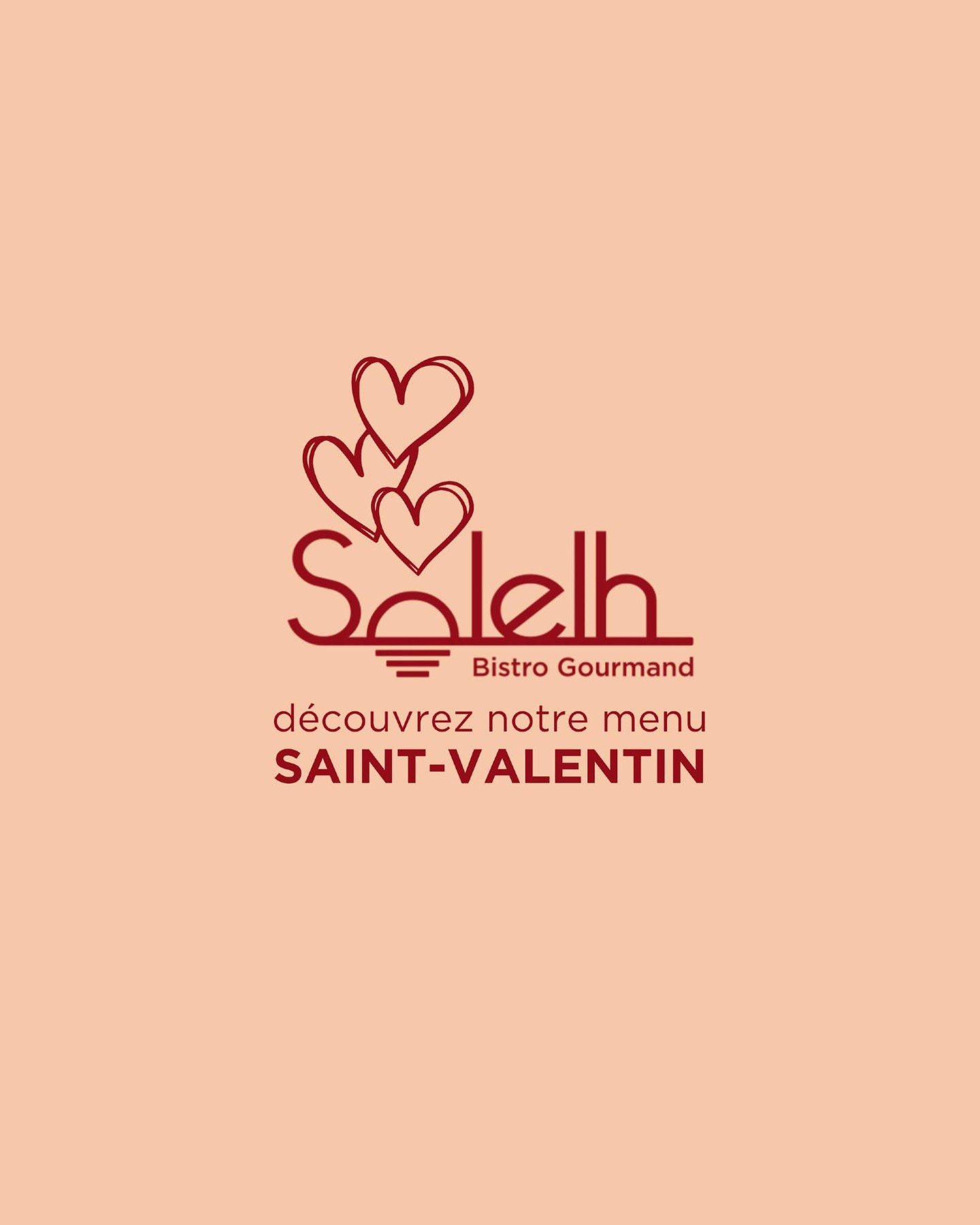 SOLELH vous pr&eacute;sente son Menu sp&eacute;cial ST-VALENTIN 💕
Le 14 f&eacute;vrier au d&icirc;ner, vous pourrez partager avec votre moiti&eacute; : 

✦ Hu&icirc;tre / Kiwi / Cive/ Granny smith
✦ Gyoza / Volaille / Courge / Bouillon dashi
✦ Saint