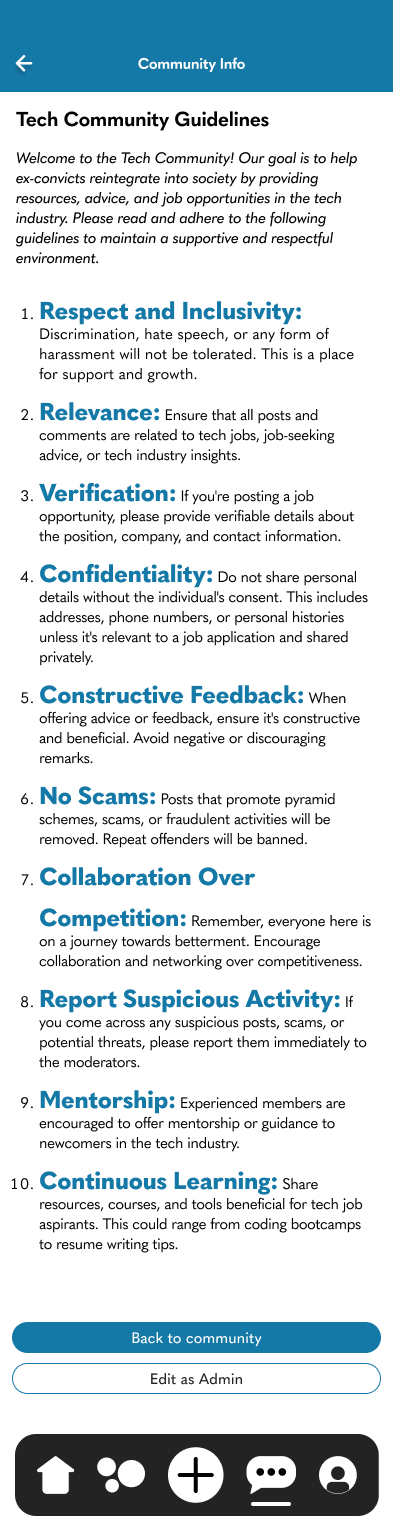 Go directly from the flagged post into the community guidelines. If community admin, add ‘Edit as admin’ button.
