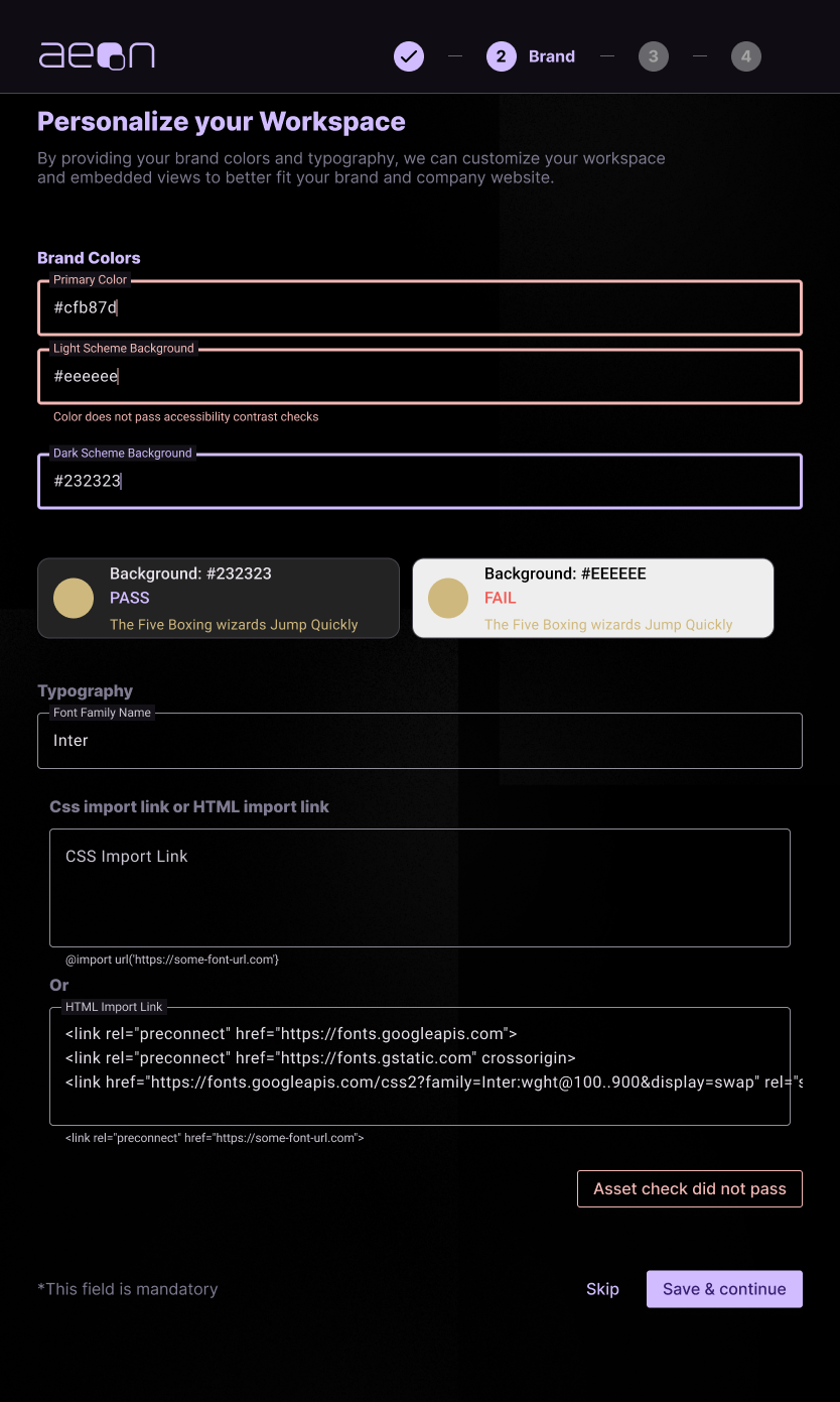 Onboarding Step One - Brand Settings