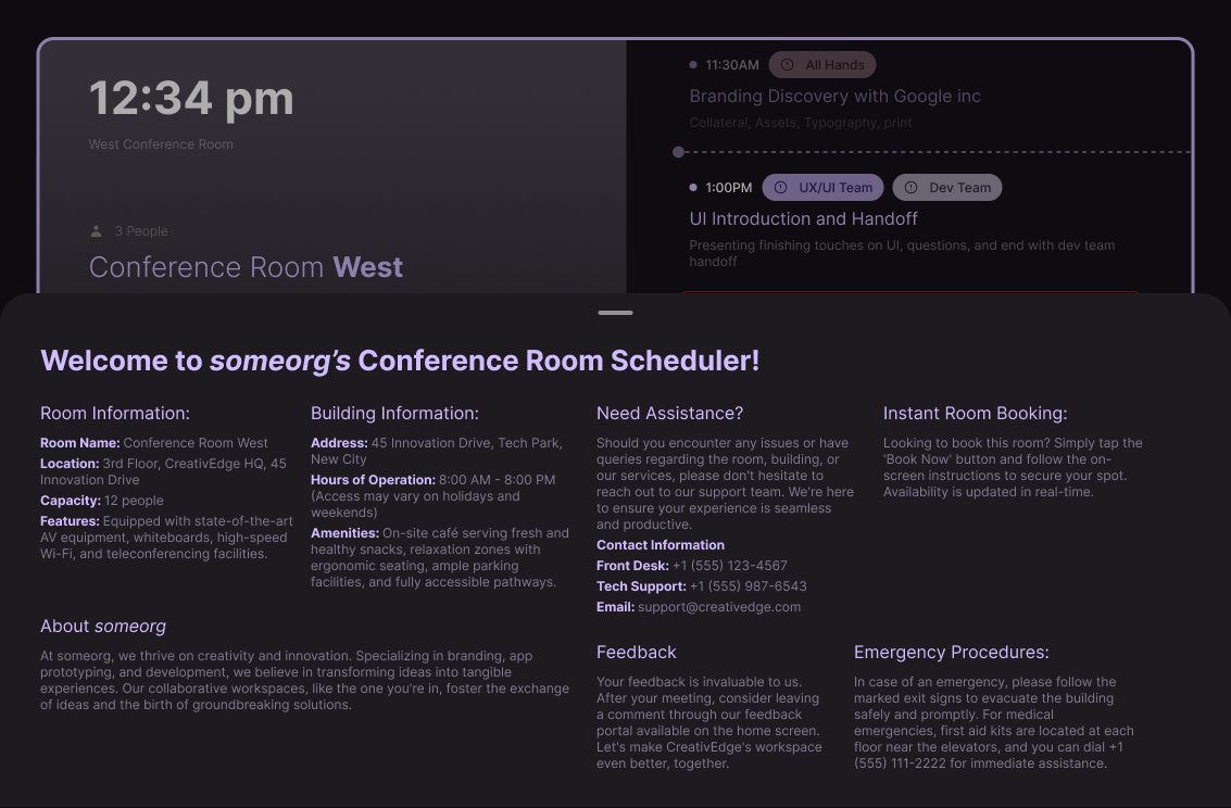 Tablet, room, building, and software info