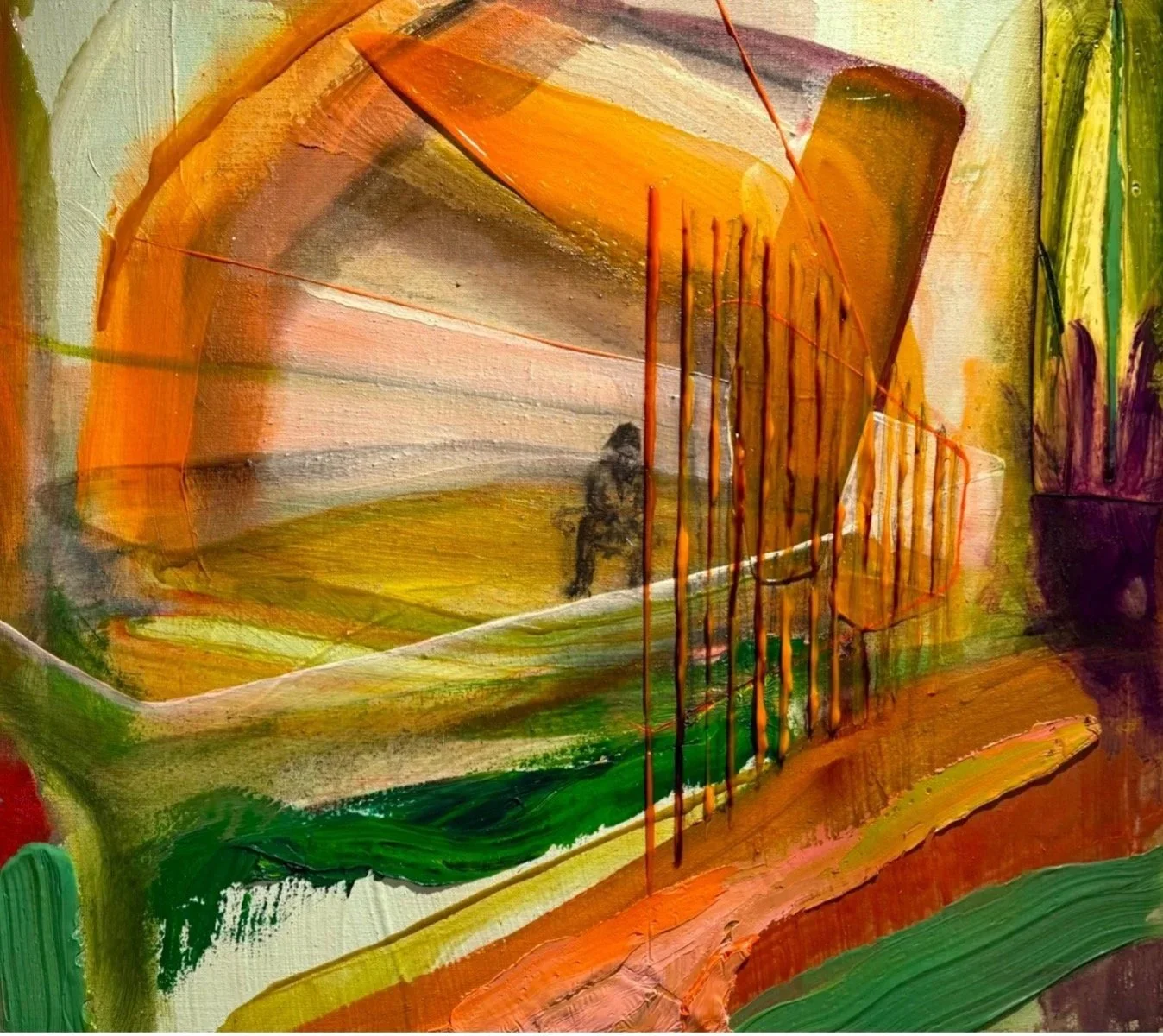 Médecin fumant aux abords de l'escarpement, 2025, Huile et acrylique sur toile/ Oil and acrylic on canvas, 27 x 31in, $4,300.00 CAD (encadrè/framed)