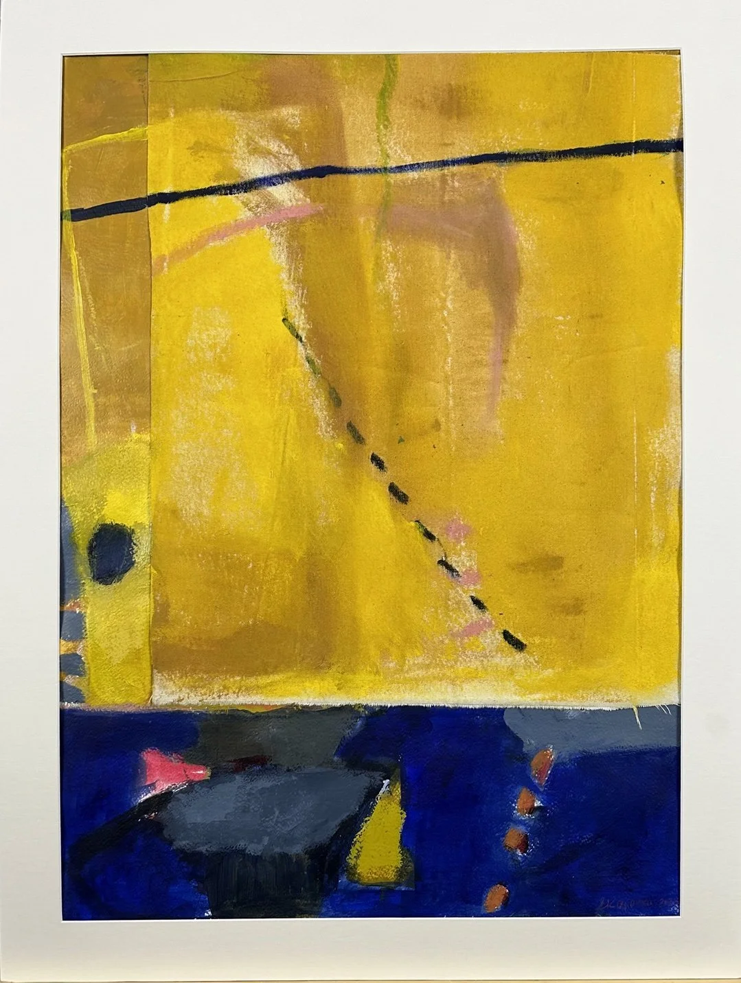 Navigation, 2023, Acrylique et collage de toile sur papier aquarelle (emmêlé), Acrylic and canvas collage on watercolour paper (matted), 60.9 x 81.3cm (24 x 32in), $800.00 CAD