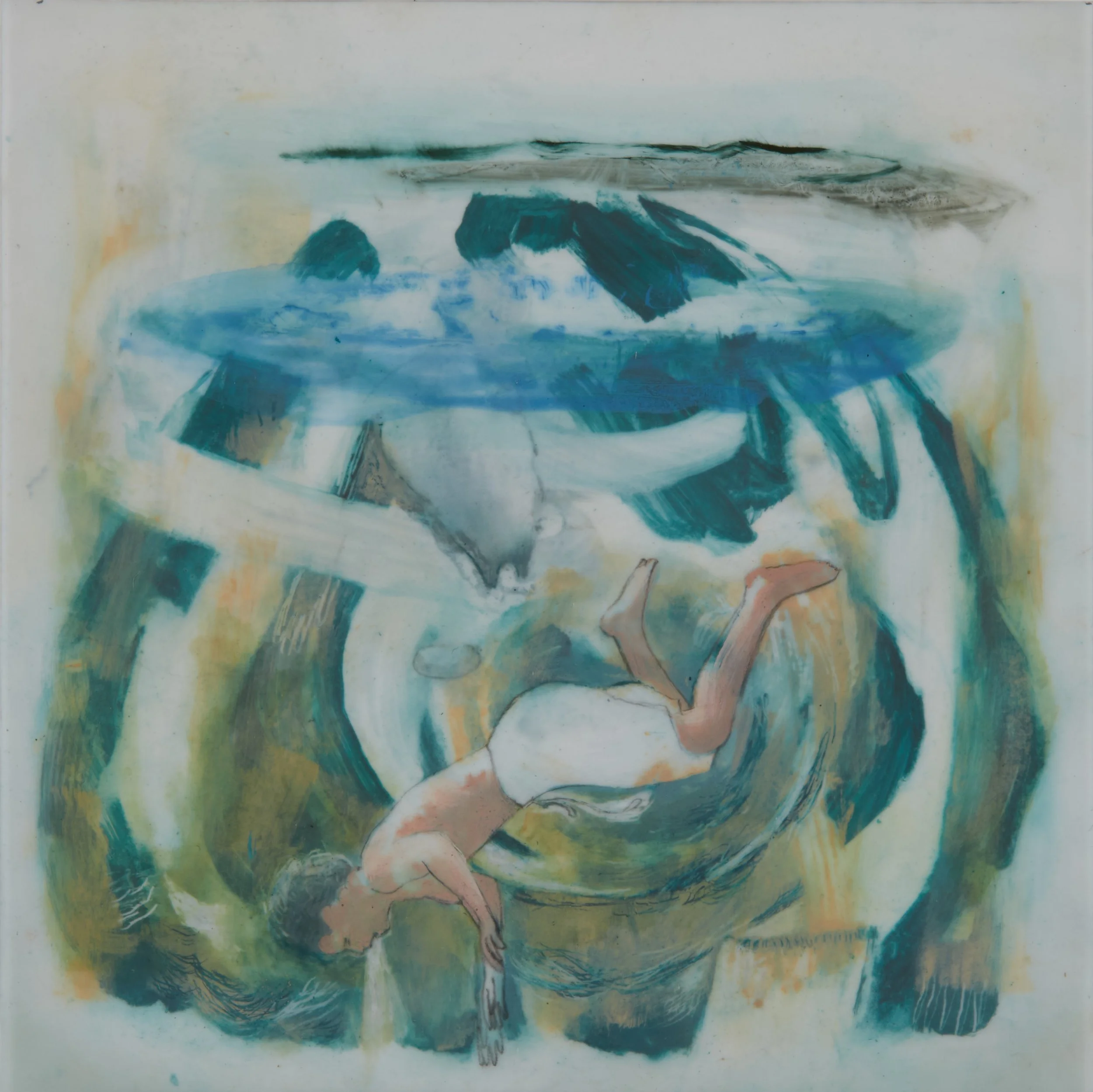 SOLD, LEVITATION, 2024, Huile sur mylar, Oil on mylar, 20.3 x 20.3cm (8 x 8in)