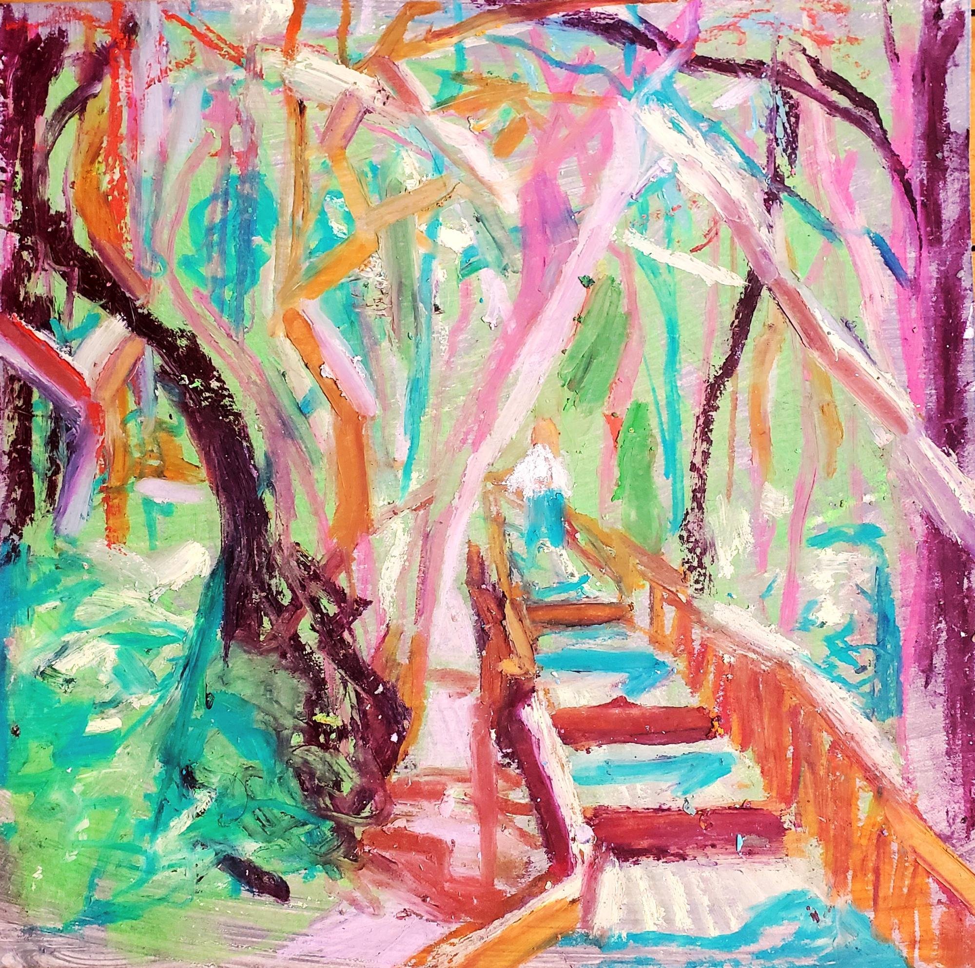 National park Los Arrayanes, 2025, Pastel à l'huile sur carton, Oil pastel on cardboard, 23 x 23.5cm (9 x 9.5in), $ 250.00 CAD