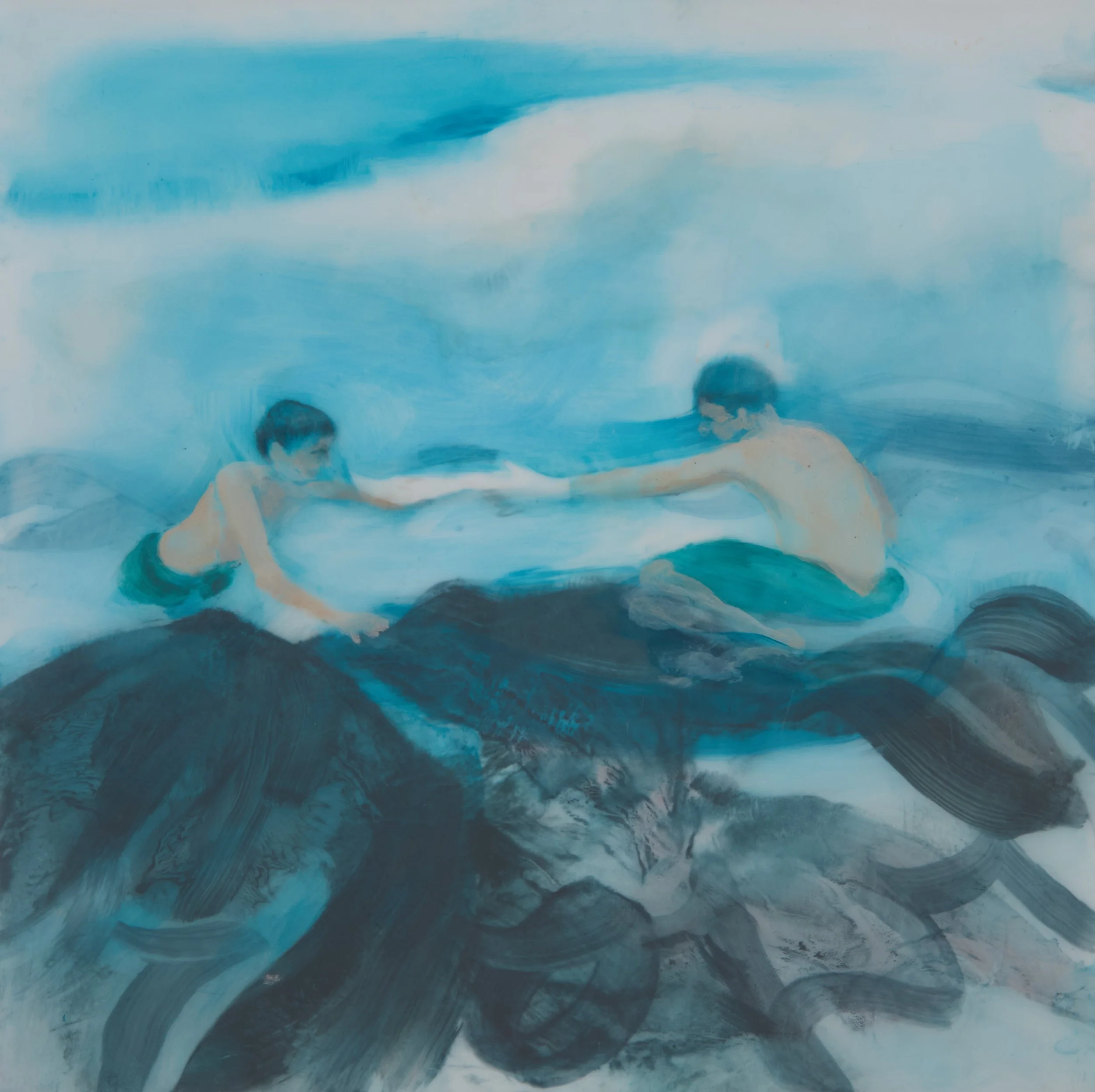 Rapids, 2024, Huile sur mylar, Oil on mylar, 20.3 x 20.3 x .6cm (8 x 8 x .25in), $550.00 CAD, Mounted on archival mat board 13 x 13in