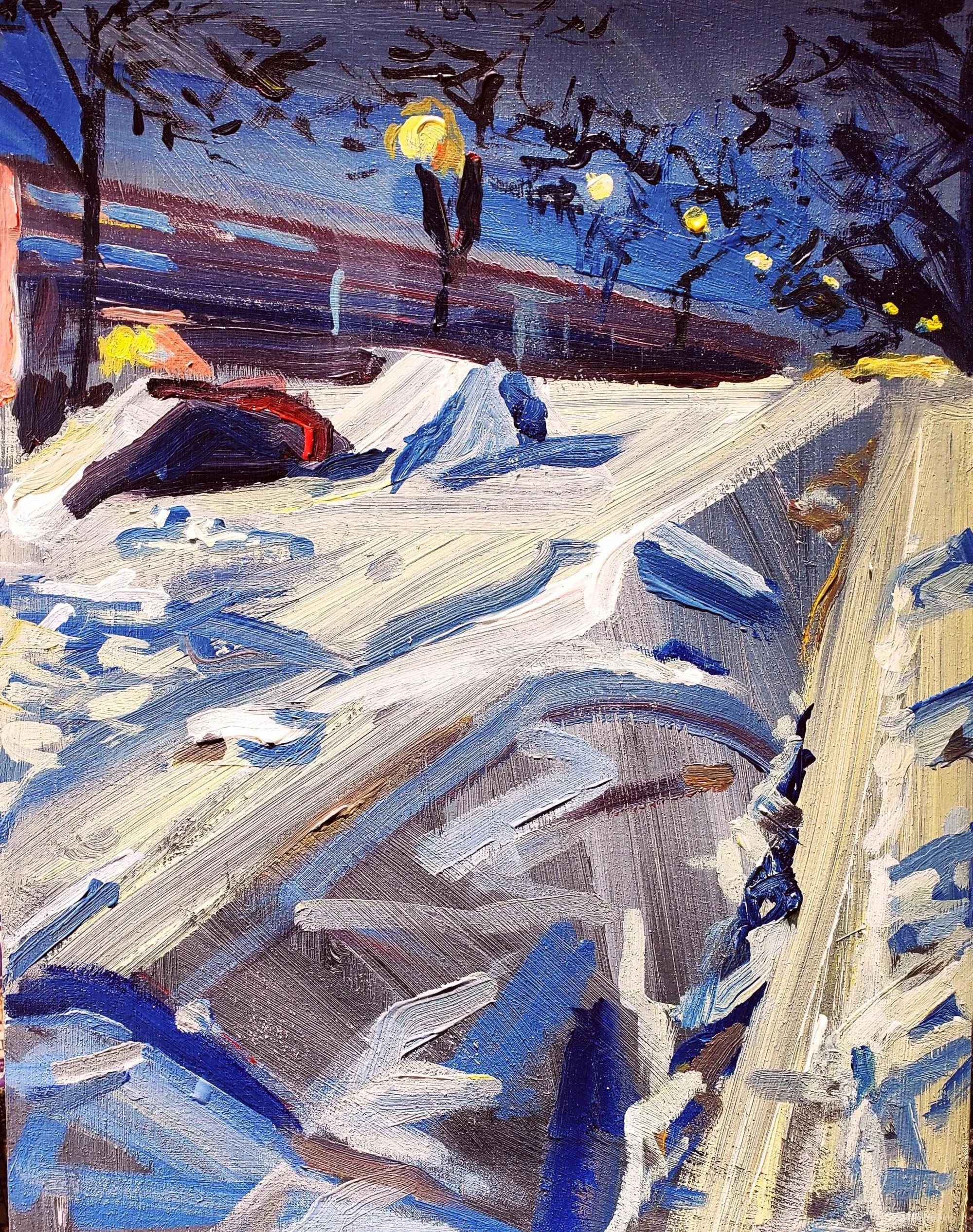 Heavy Snowfall, 2025, Acrylique sur panneau, Acrylic on panel, 36 x 28 cm (14 x 11 in), $480.00 CAD