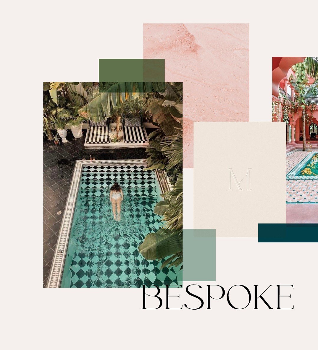 Branding moodboard for a bespoke travel experience, seamlessly blending curated retreats that feature luxurious accommodation and culinary delights, and exclusive opportunities for sourcing unique interiors.

The brand redefines the travel experience