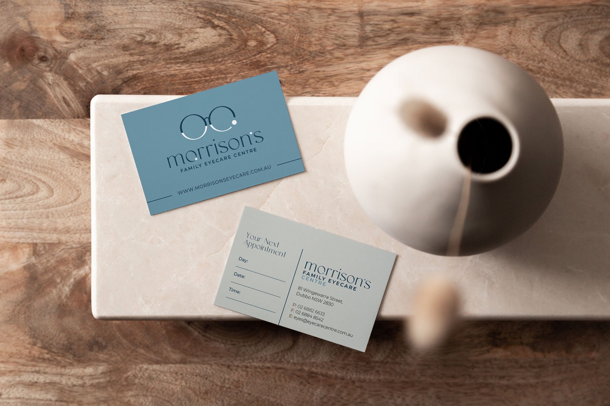 Morrison's Family Eyecare business card mockup