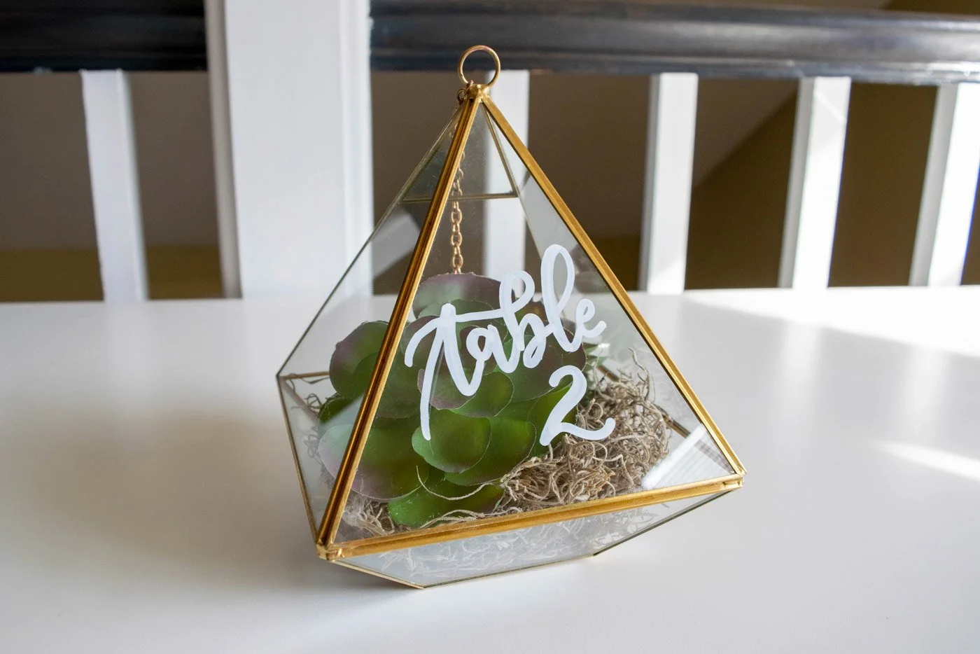 hand lettered terrarium wedding table numbers