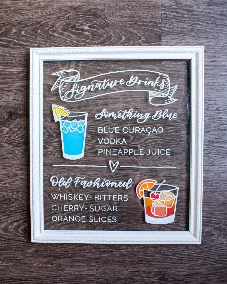 hand painted signature wedding drinks sign