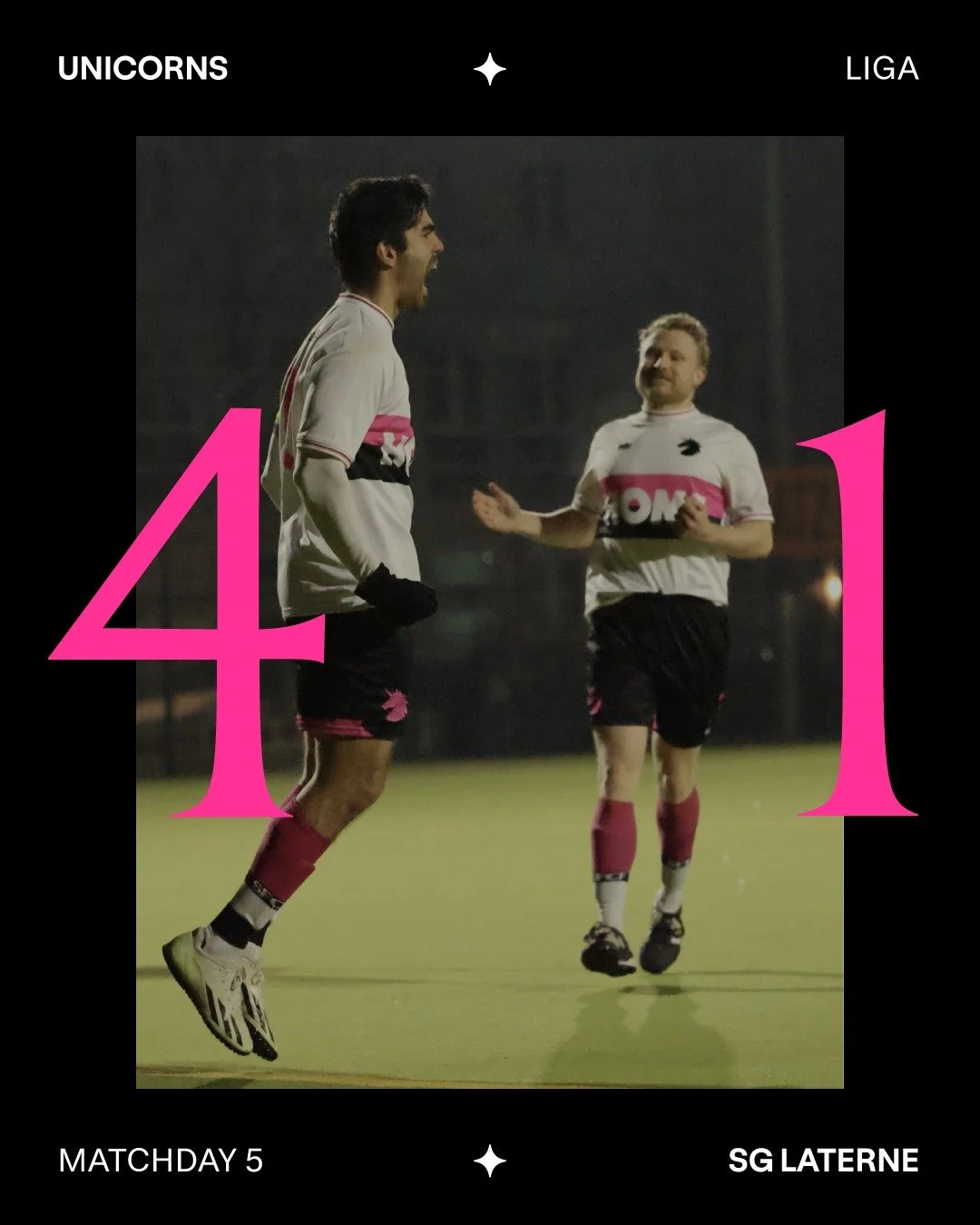 Four goals, three points, two coaches on the scoresheet, and one banger from halfway. We put in the work, played with passion and got back on the winner's list against @sg_laterne.

The first half was scrappy, with Laterne putting us under early pres