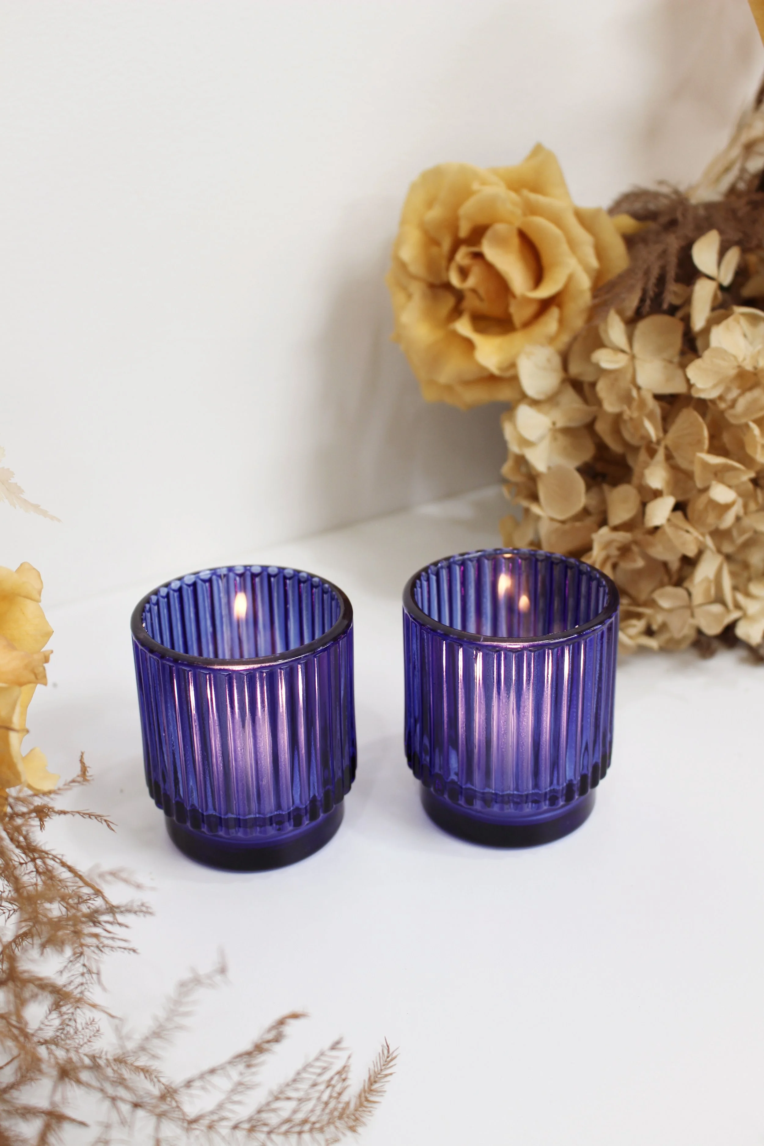 cobalt glass ribbed votive candle holders