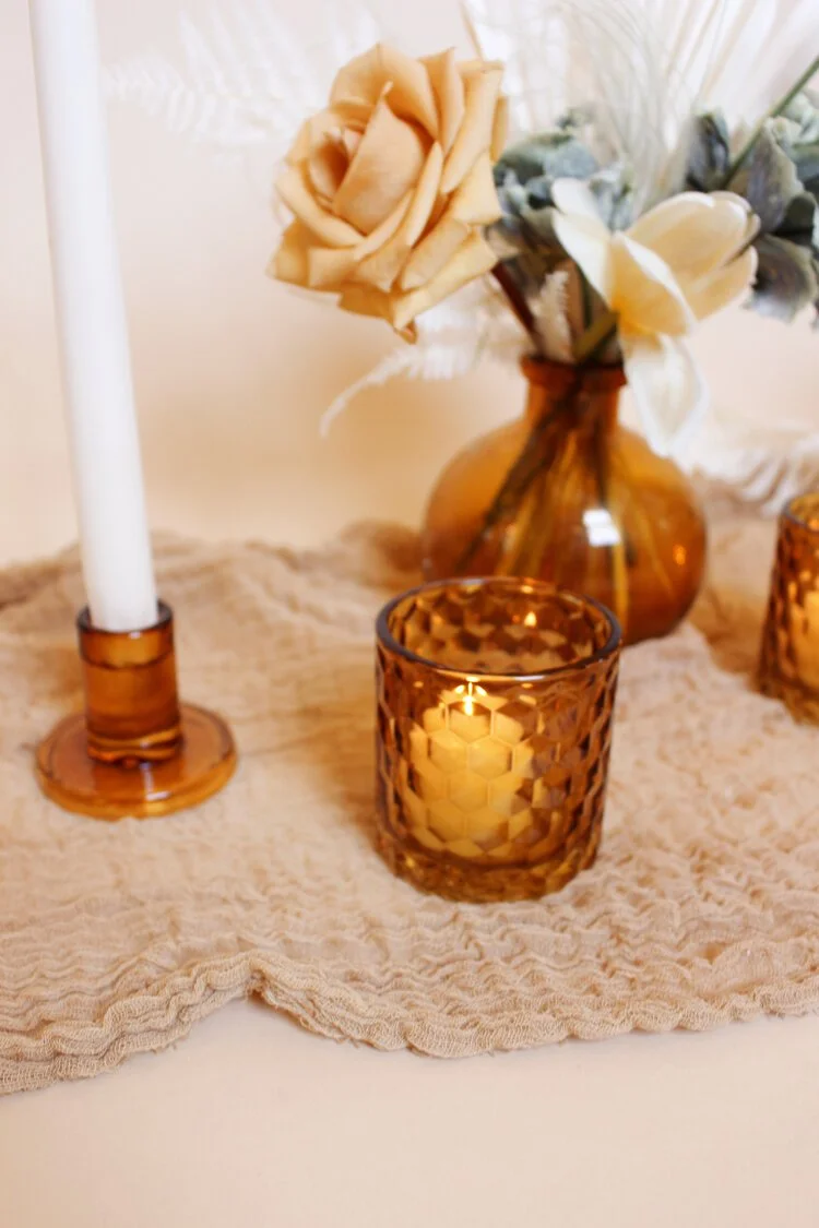 amber glass honeycomb votives