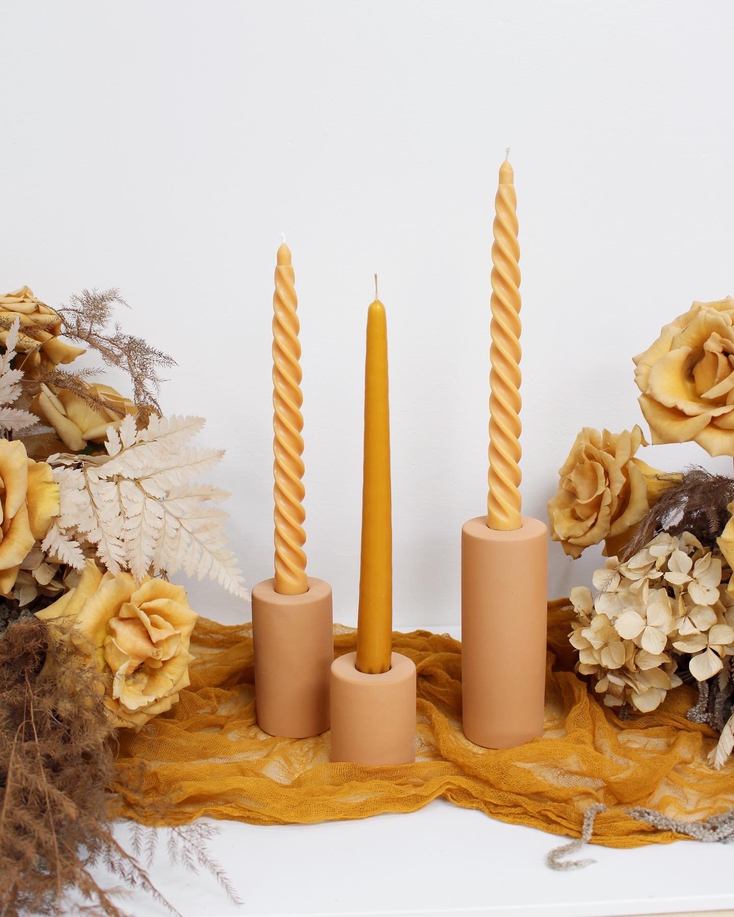 terracotta cylinder taper candle holders