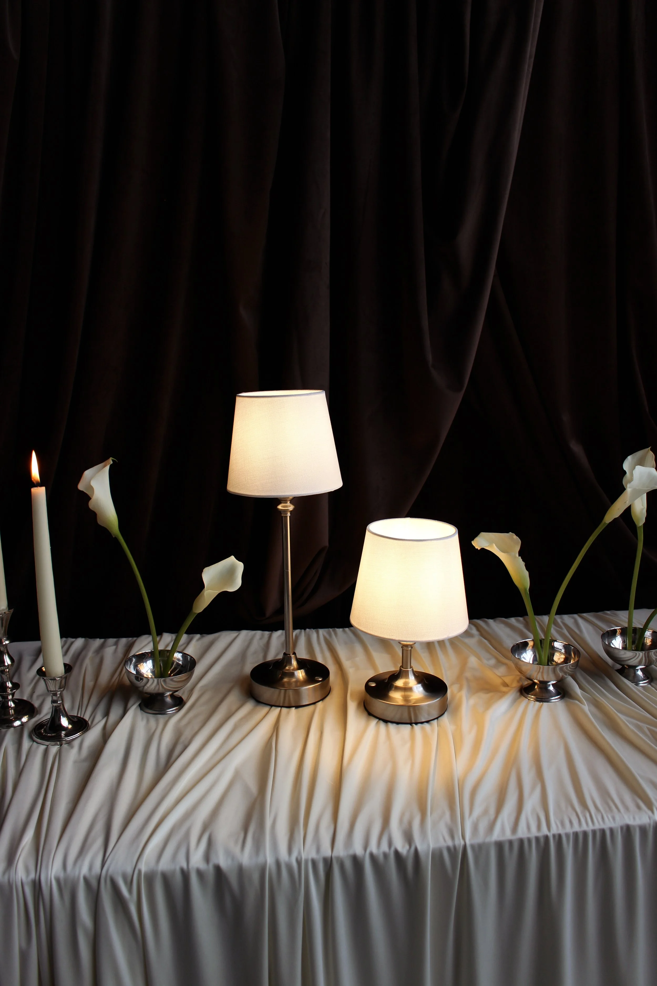 silver fabric shade battery powered table lamps