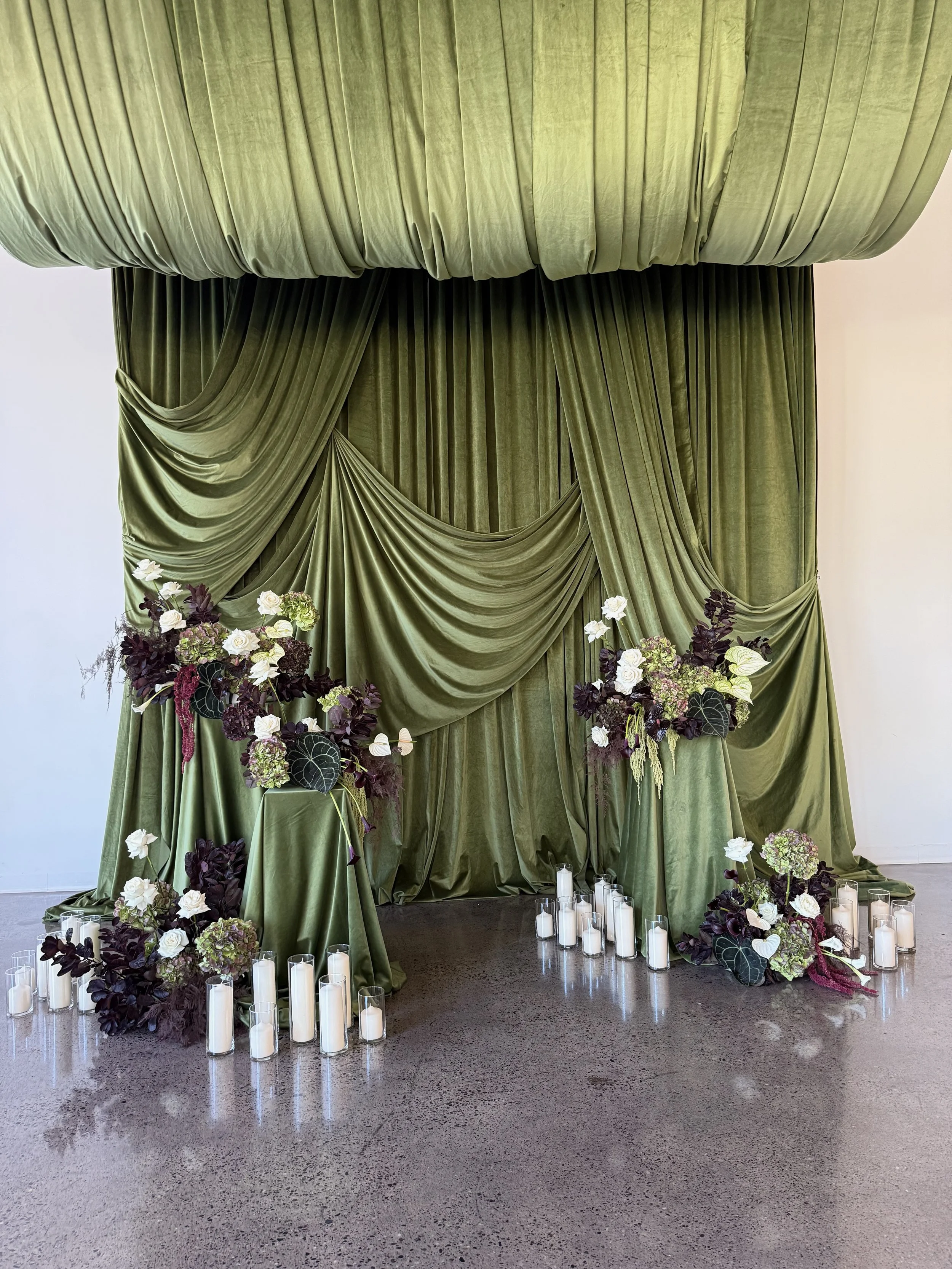 olive green velvet draping backdrop (various sizes, customizable fabric available!)