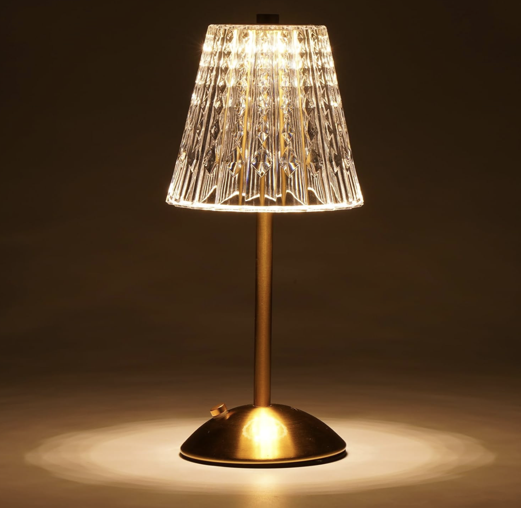 gold glass shade battery powered table lamp