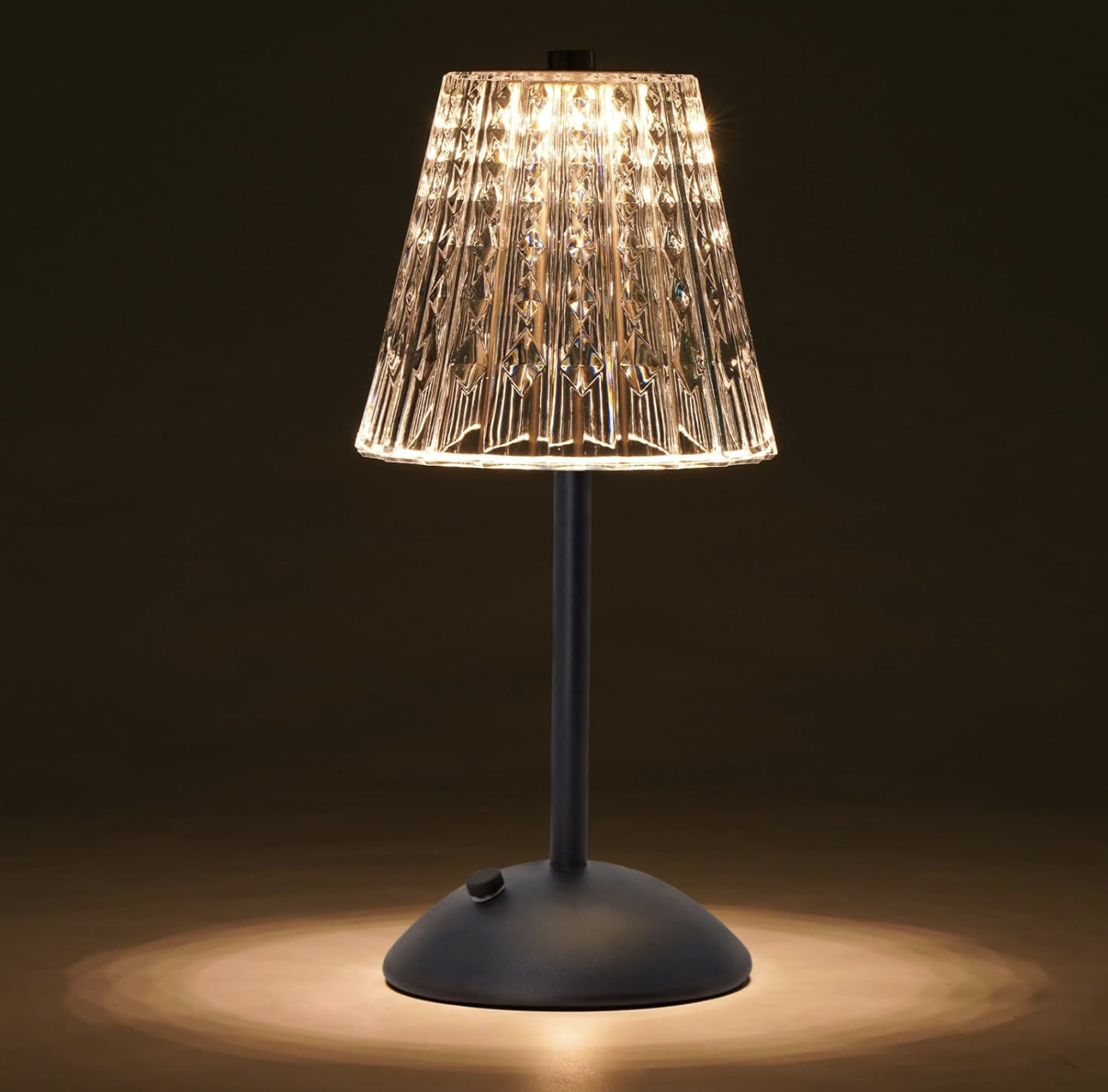 black glass shade battery powered table lamp