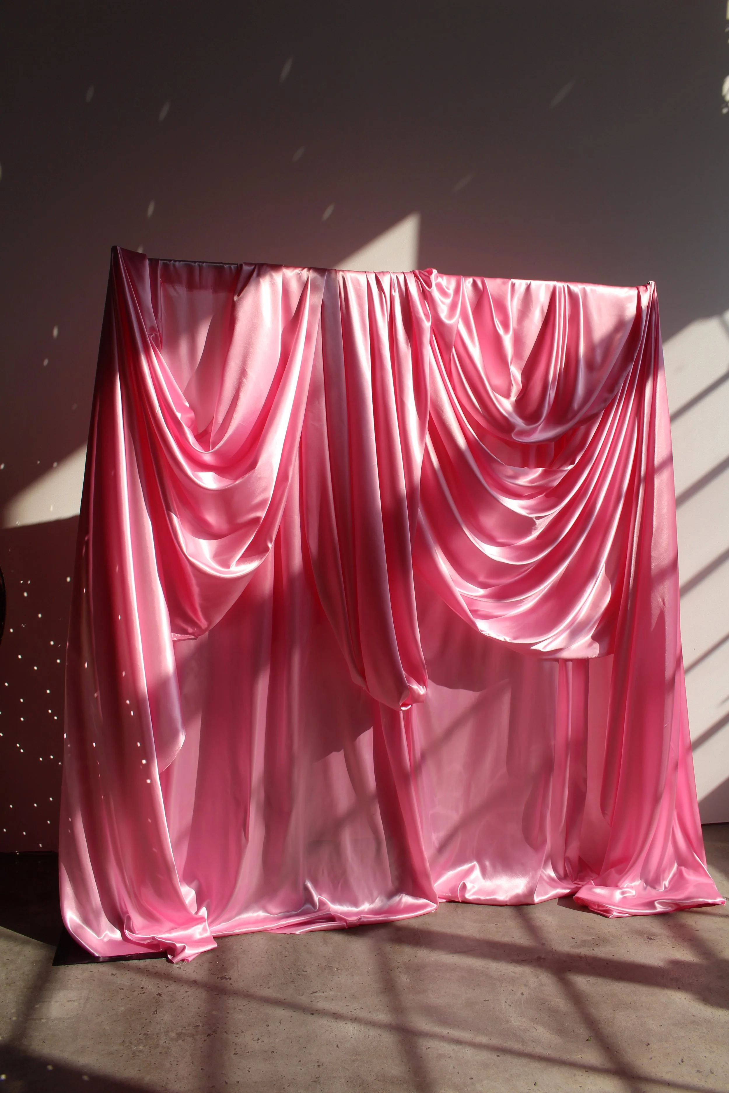 bubblegum pink satin fabric draping backdrop (various sizes, customizable fabric available)