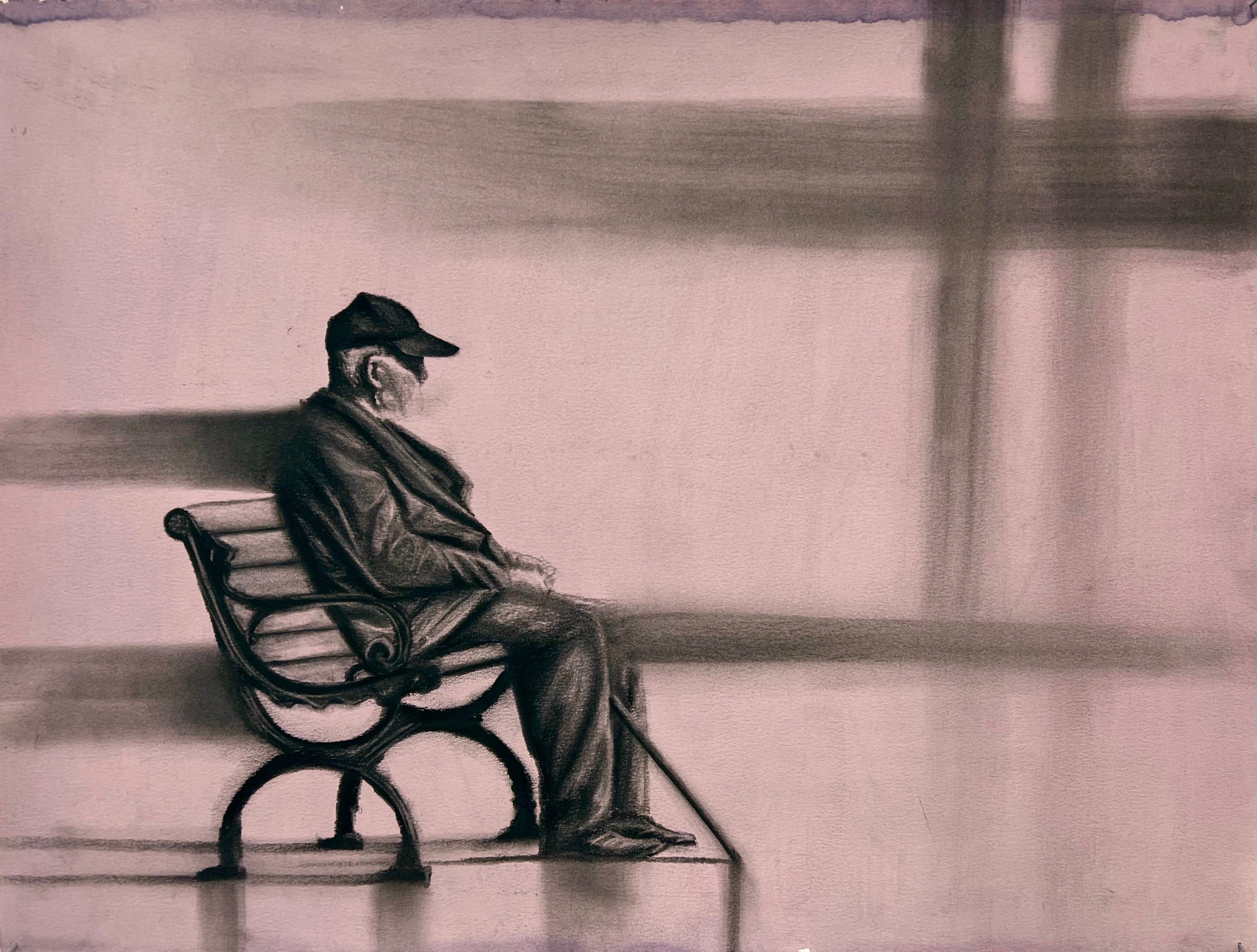 Sonder (2022), Charcoal and Wine on Paper, 22" x 30"