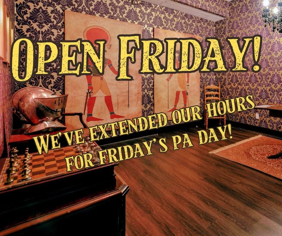 🗓Don't forget tomorrow is a PA Day for (most) schools. We're open early so you can book an adventure morning 🌞 to night! 🌙

 #EscapeTheRoom #IndoorAdventure #PuzzleFun #GameTime #MysteryLovers #BeatTheCold #SolveTheMystery #CozySeason #TorontoEven
