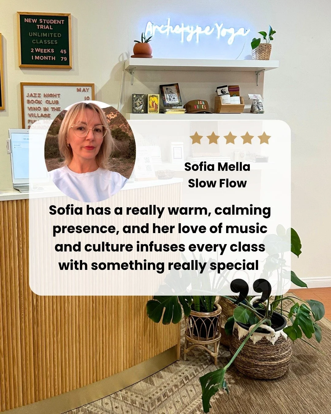 🌟 Thanks For Another Five Star Review!

"Sofia has a really warm, calming presence, and her love of music and culture infuses every class with something really special."

Join @sofiamella.yoga on
Thursdays 6pm
Sundays 9.30am

#pasadenayoga