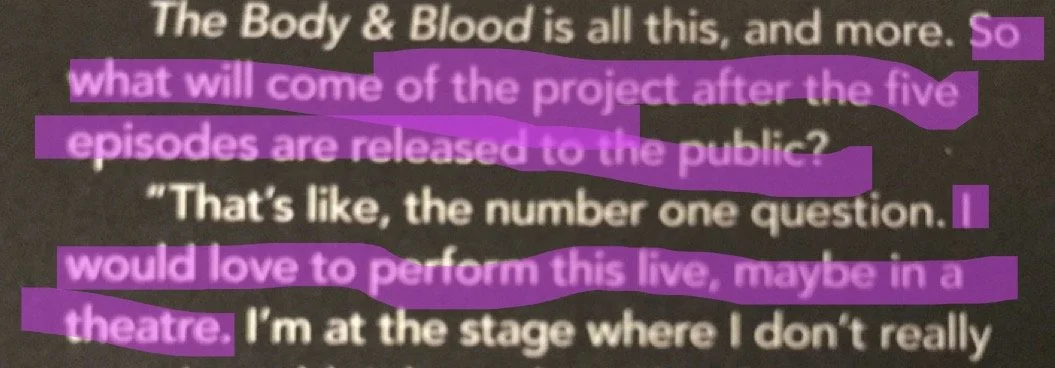 Rumblings of Live Performances of The Body &amp; Blood 