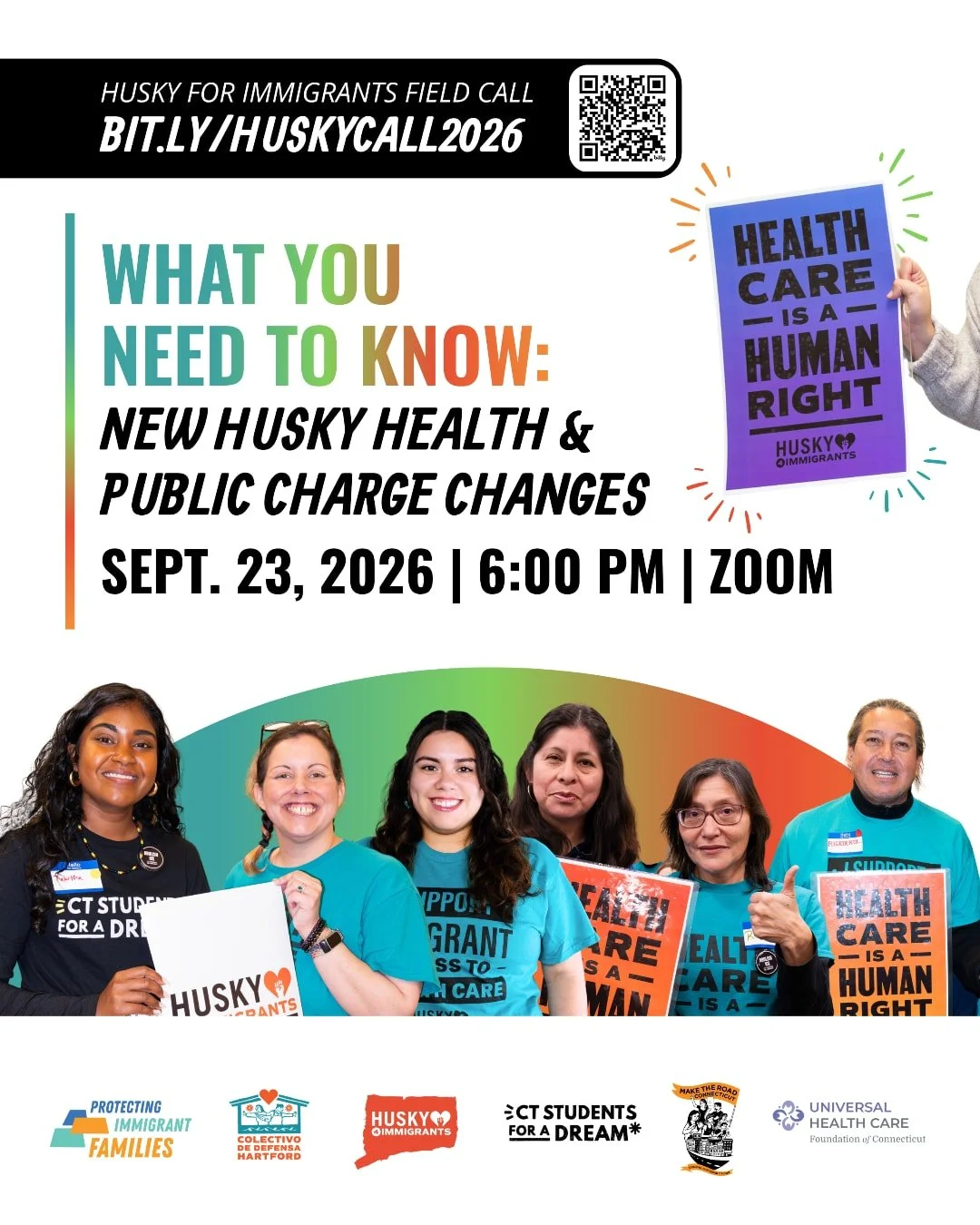 NEXT WEEK! SPREAD THE WORD! 🙌

Join us on September 23 at 6:00 PM for updates on the new public charge rule, HUSKY Health changes taking effect October 1, and other issues impacting immigrant families in Connecticut.

With so many changes and contin