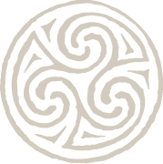 A round, black and white intricate spiral pattern with swirling designs.