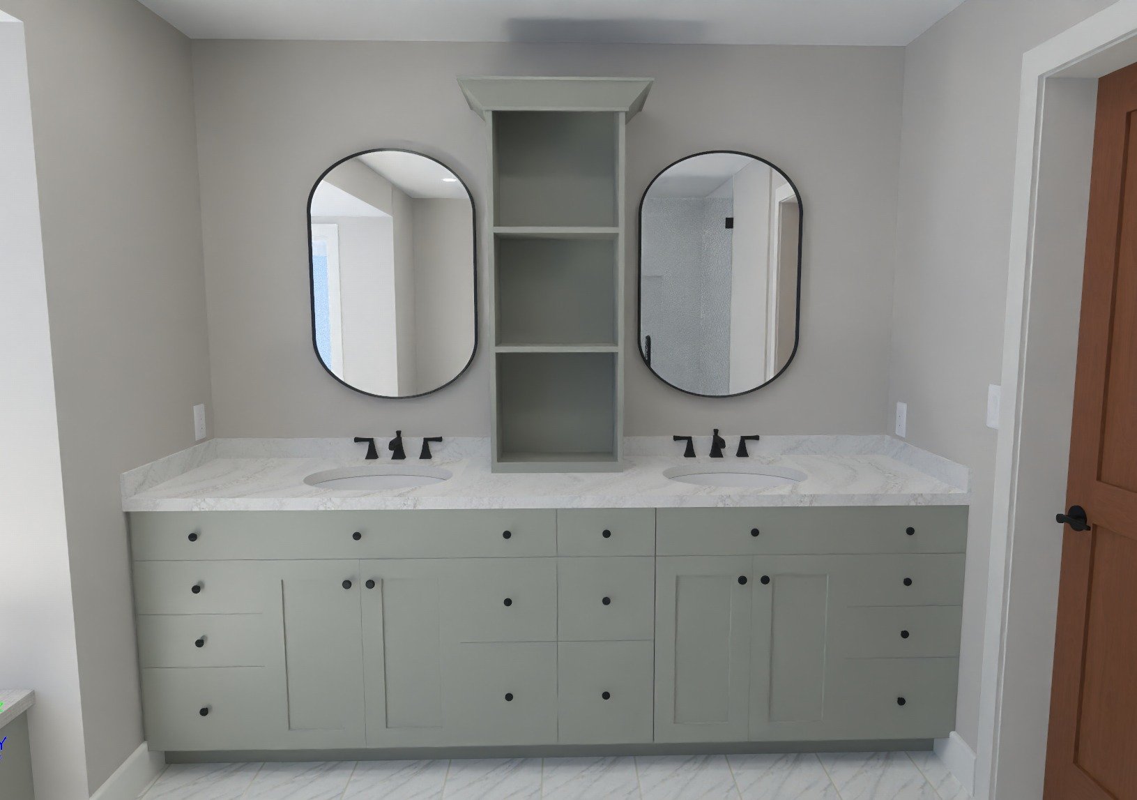 Something that is so fun for us and our clients is seeing 3D renders of the new space. This helps provide a visual for what's possible, and ensures we have the right plan before we order materials. 

With these renders we can adjust layouts, colors, 