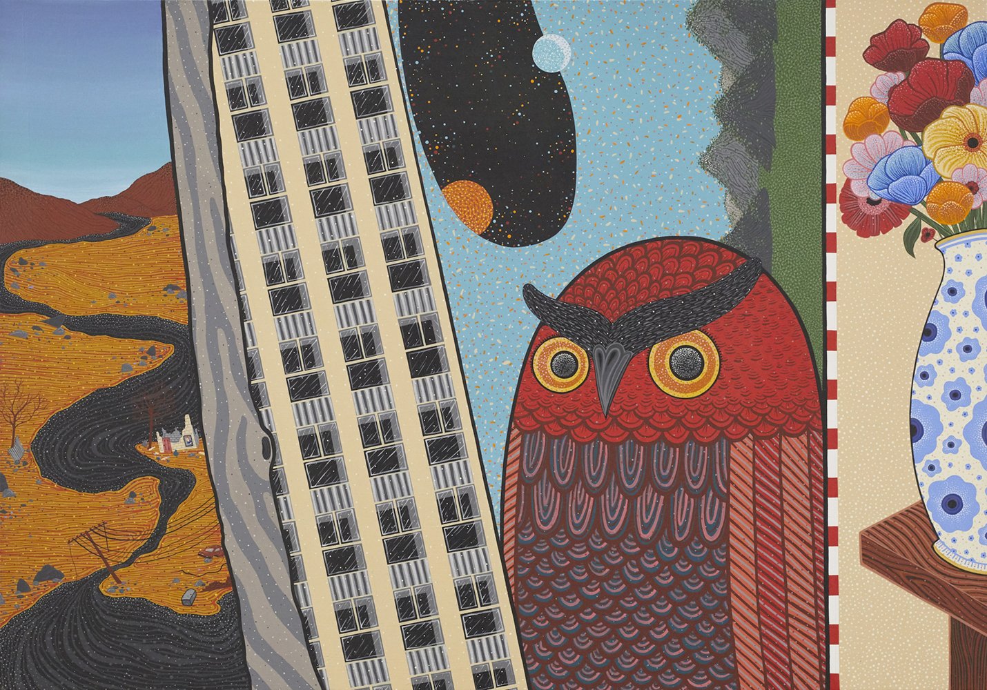 Owl pressed, acrylic on canvas, 71cm x 102cm