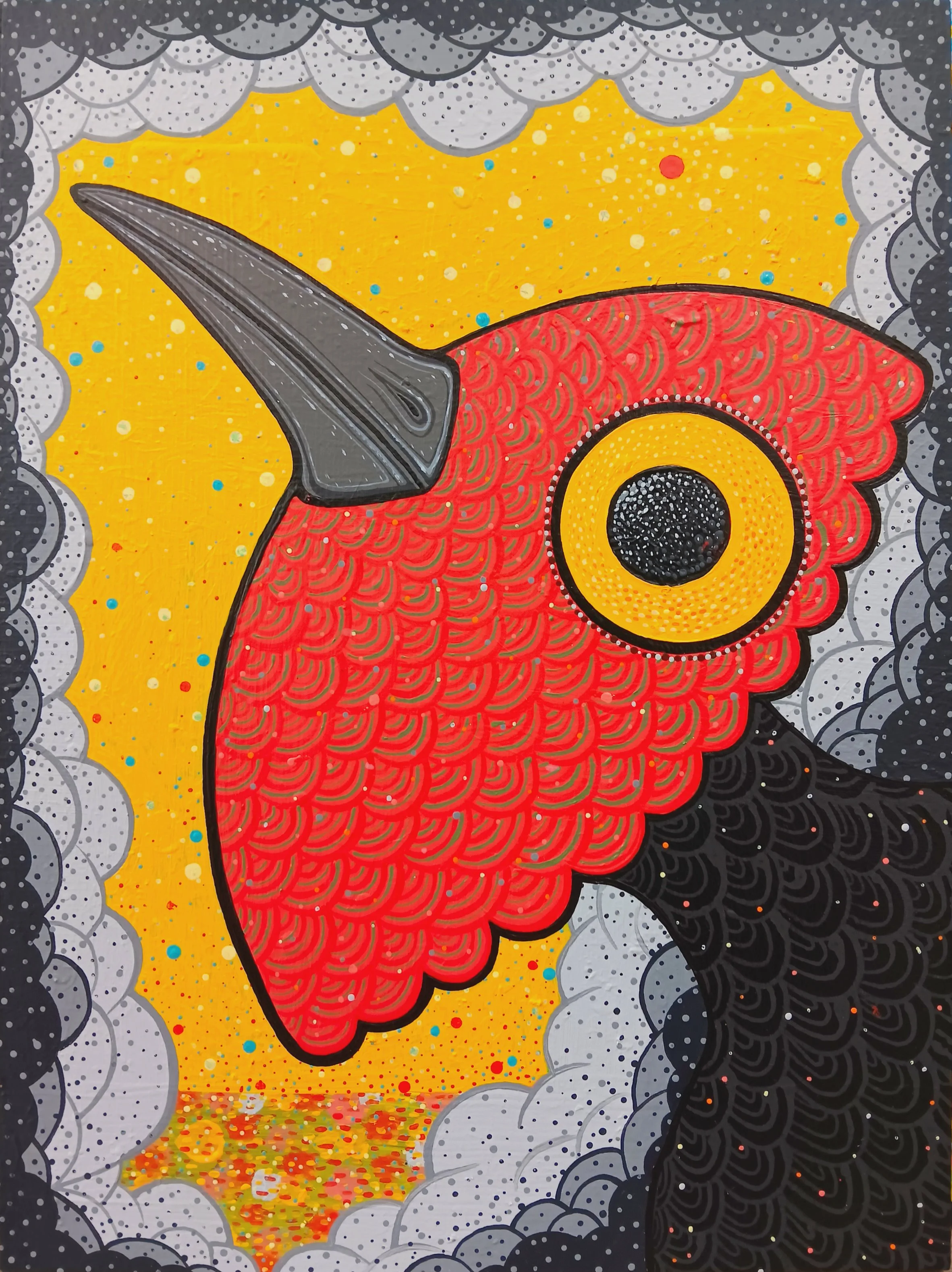 All Red faced,  Acrylic on board,  40cm x 30cm,