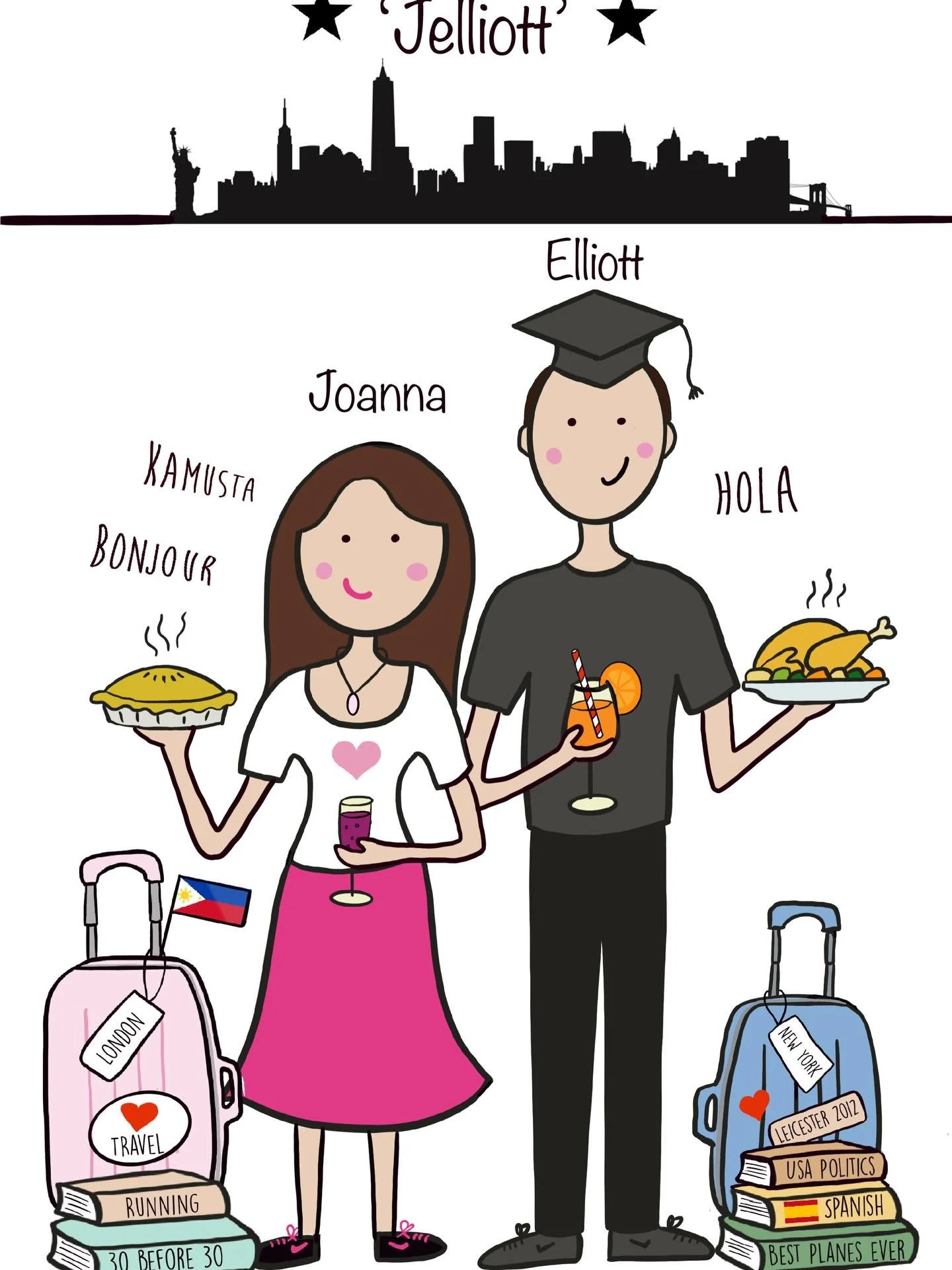 So much captured in this doodle for this lovely couple including food, languages and travel. Lots of personal details can be illustrated in a doodle! 🌈💕
