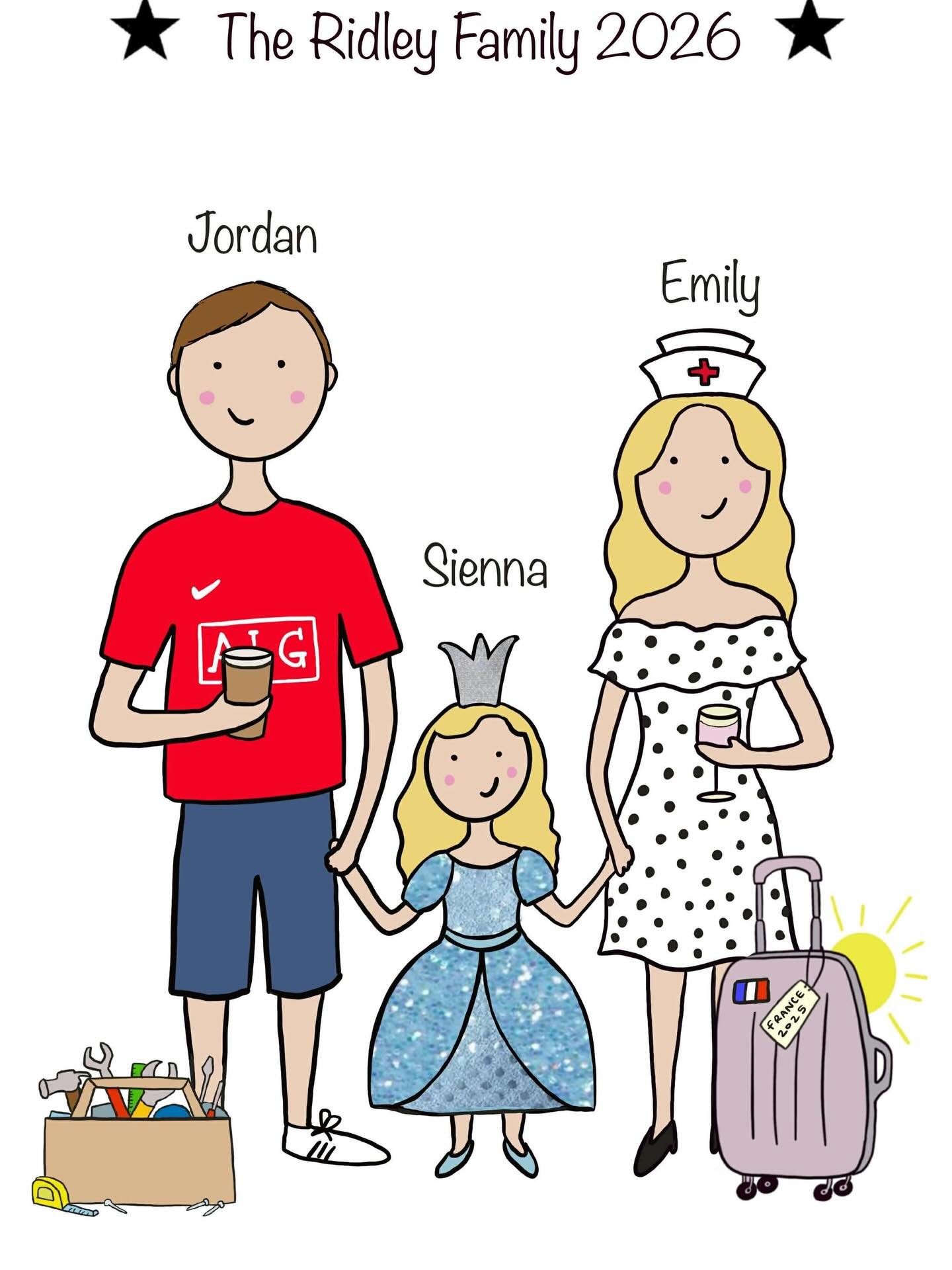 Congratulations to Emily &amp; Jordan who tied the knot on Friday! Emily is a nurse and Jordan is a builder. They got engaged in France last year and have one beautiful daughter called Sienna. This doodle was commissioned by Wendy as a wedding gift. 