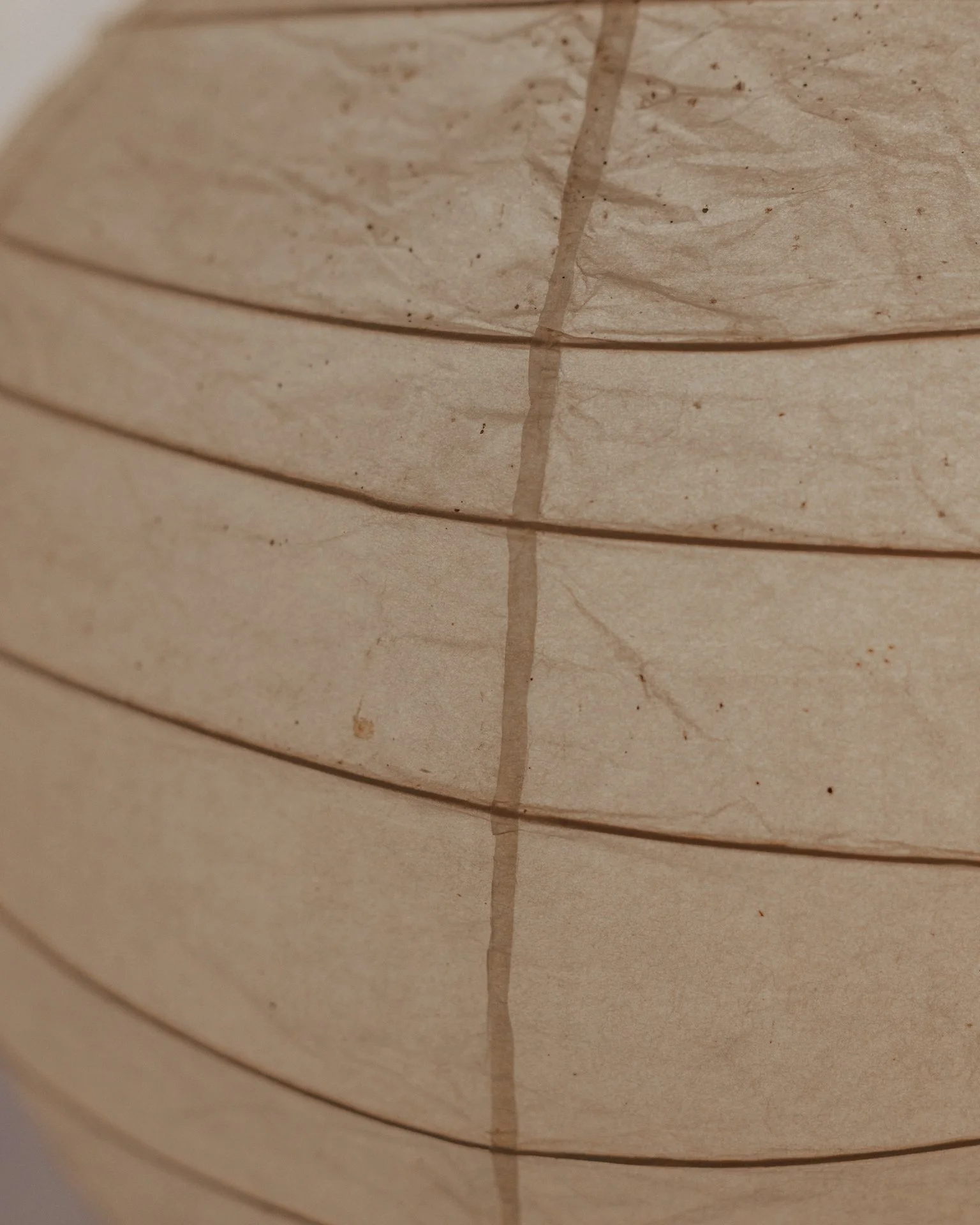 Close-up of washi paper made from mulberry bark on Akari lamp