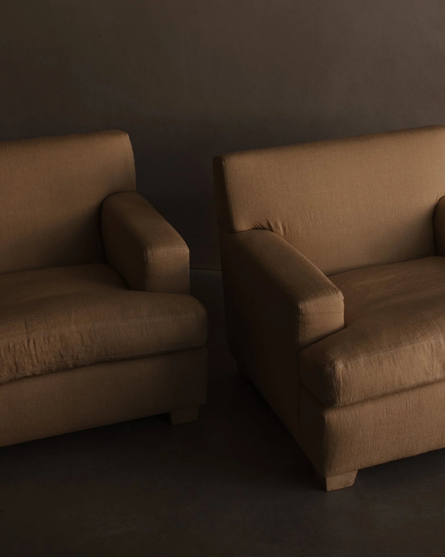 Pair of Club Armchairs after Jean-Michel Frank and Adolphe Chanaux, Butter Yellow Belgian Linen Giorgio Armani Peter Marino