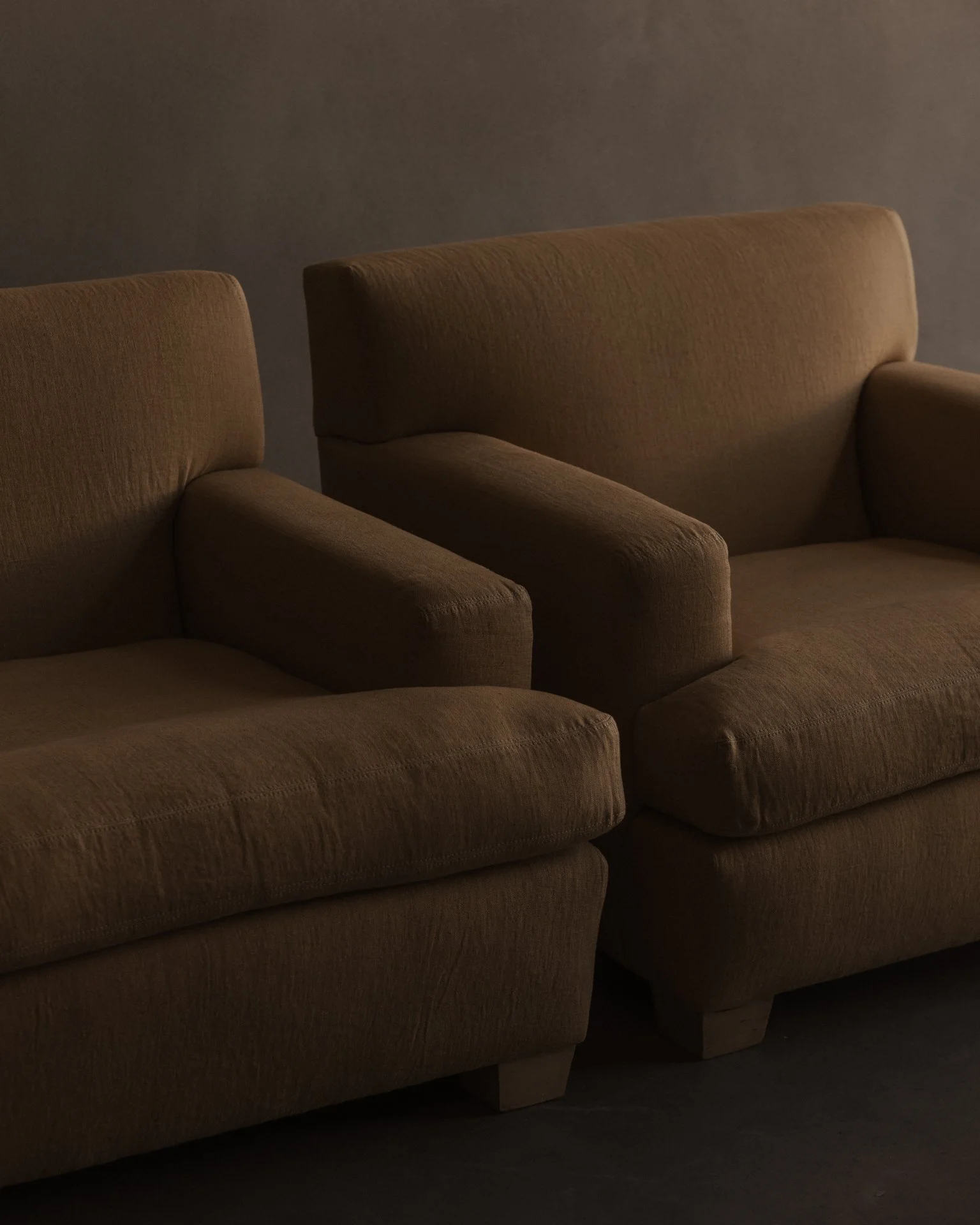 Pair of Club Armchairs after Jean-Michel Frank and Adolphe Chanaux, Butter Yellow Belgian Linen Giorgio Armani Peter Marino