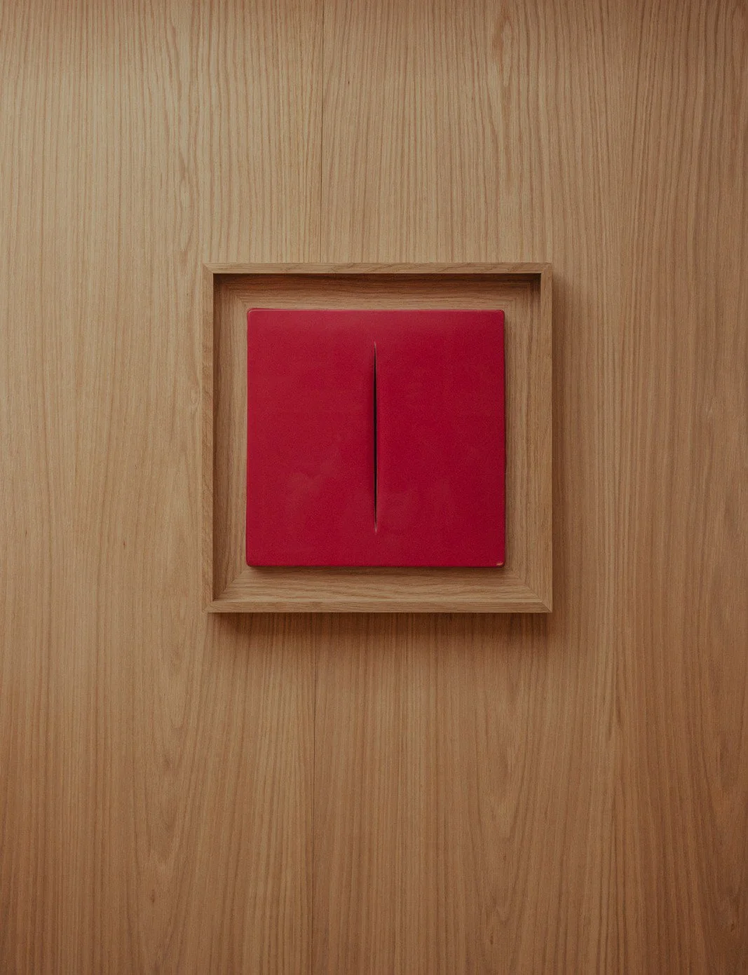 Lucio Fontana, Concetto Spaziale, 1968, 3D vacuum-formed plastic multiple with original book and cardboard packaging, framed in oak