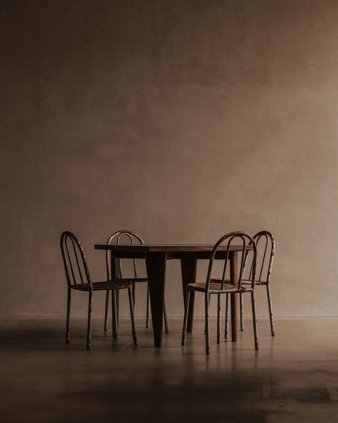 Pierre Jeanneret PJ‑TA‑04‑A square cafeteria/dining table, solid teak with brown lacquered veneer, thick square top, tapered vertical legs, mid-century Chandigarh design, circa 1955, restored