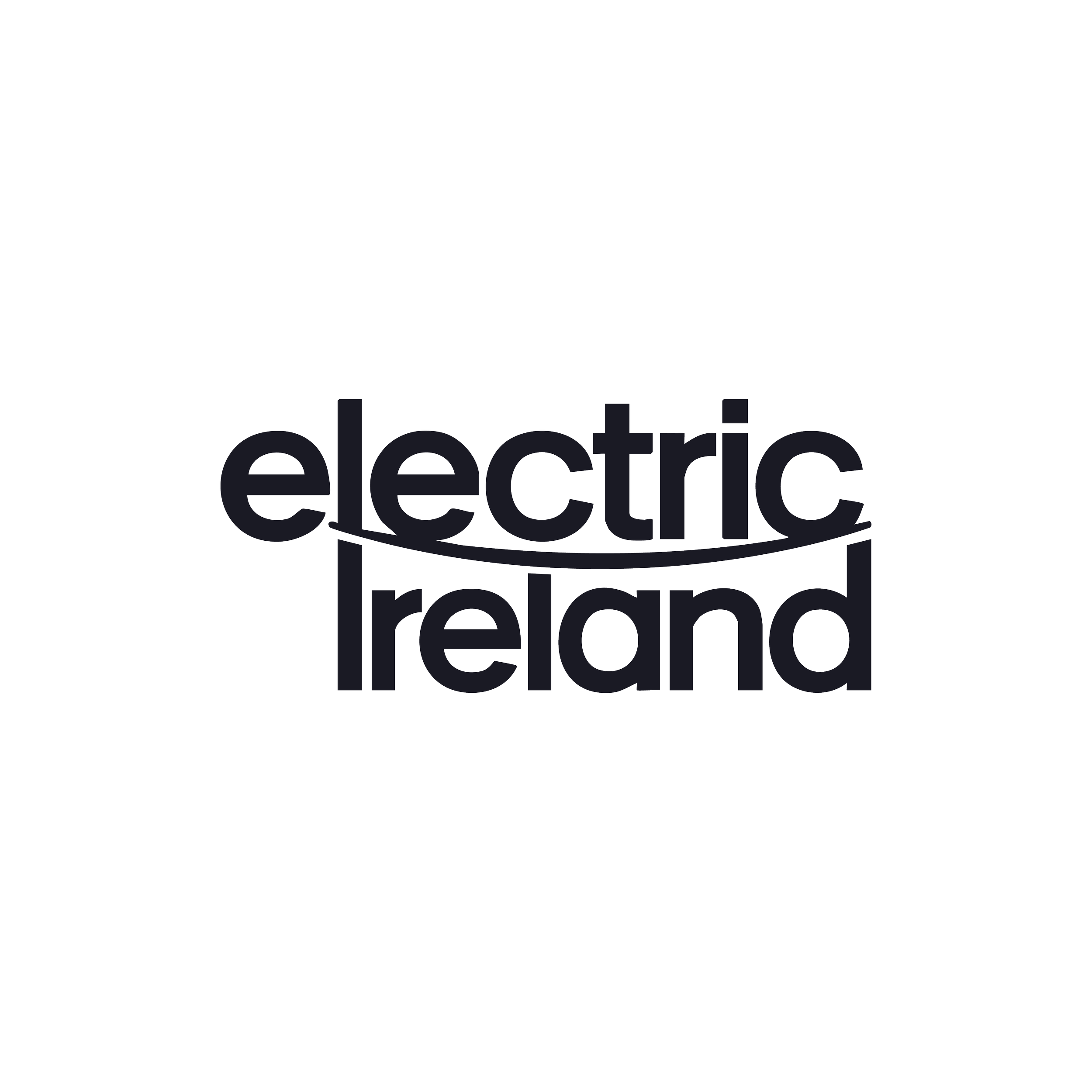 Electric Ireland logo with black background and grey text.
