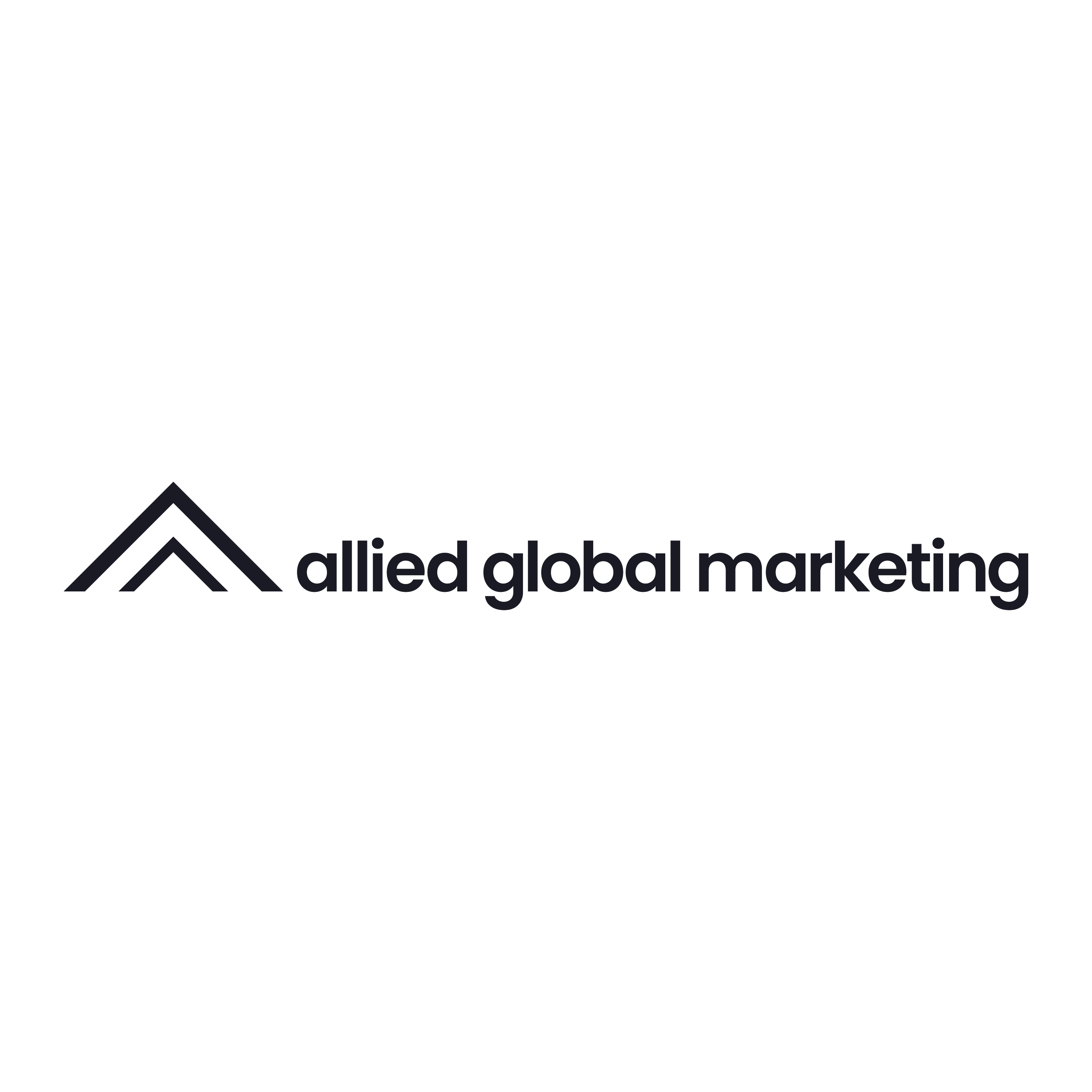 Black logo with an upward arrow icon and the text 'allied global marketing' below it.