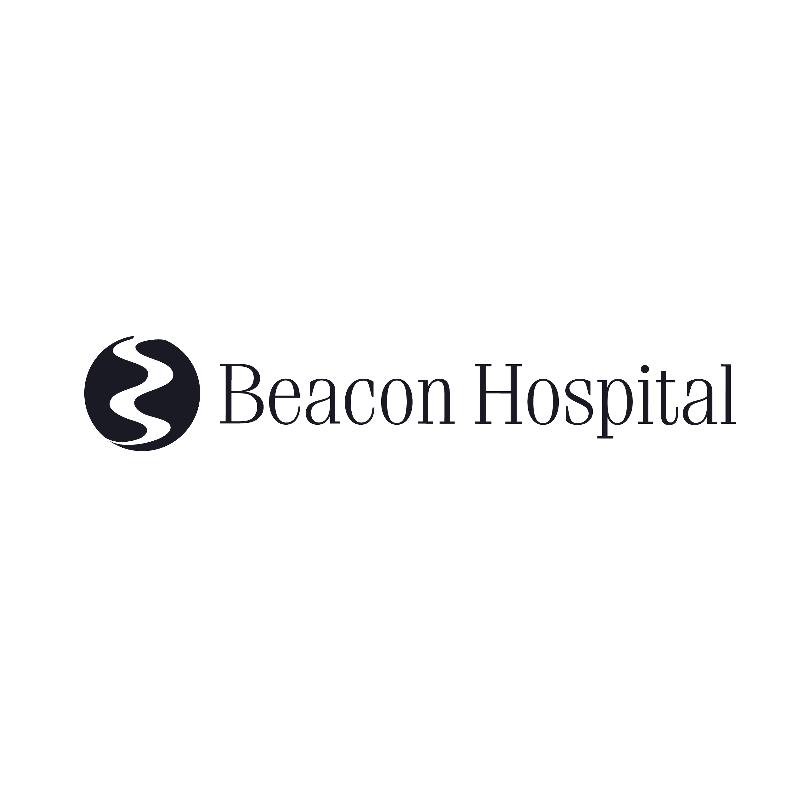 Logo of Beacon Hospital featuring a stylized black and white globe with a winding line through it, next to the text 'Beacon Hospital' in black.