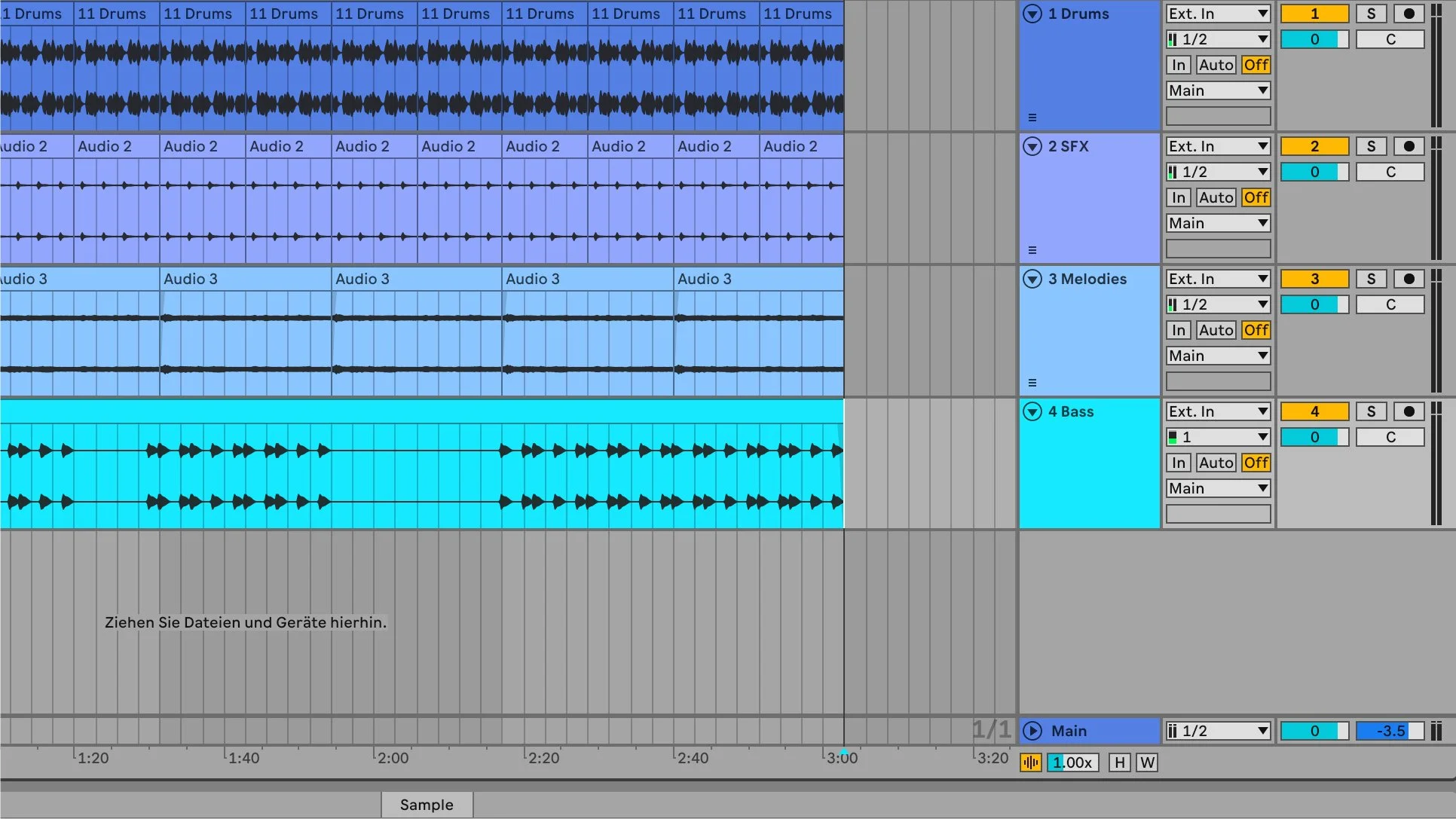 Bildschirmaufnahme einer Mastering-Session in Ableton Live