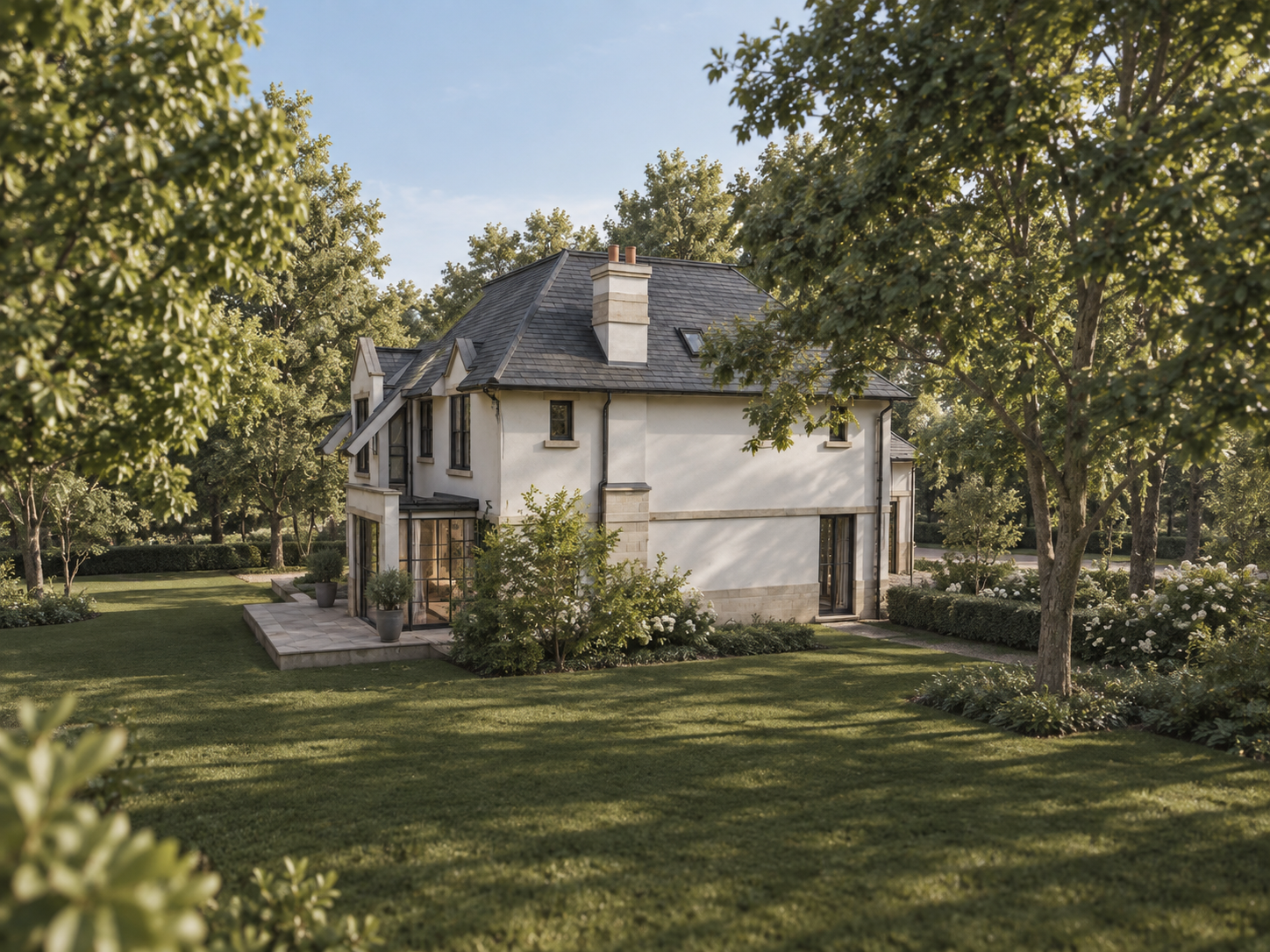New house on a woodland plot, residential design CGI