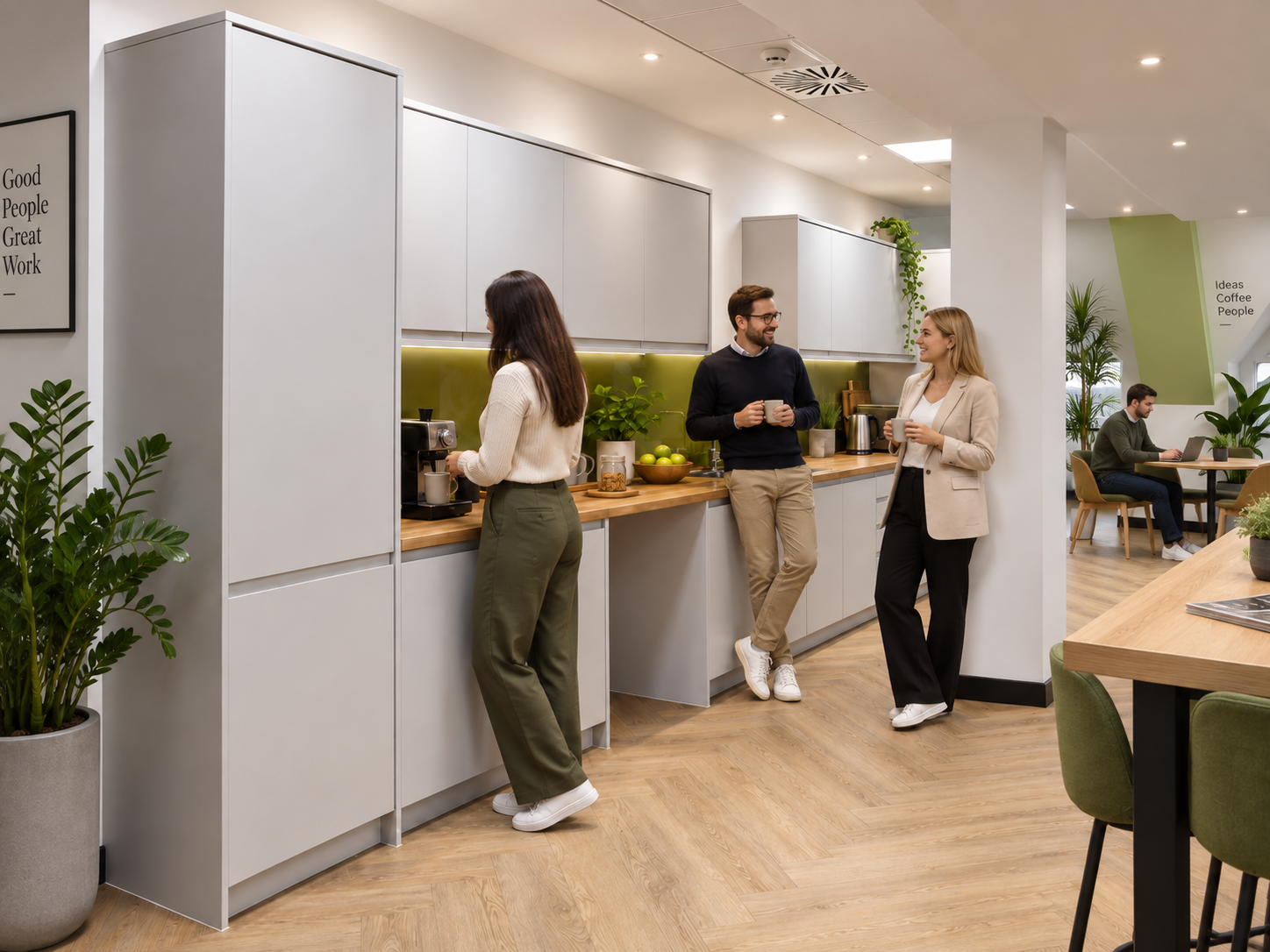 Breakout space in the Horsham office fit-out, interior visual