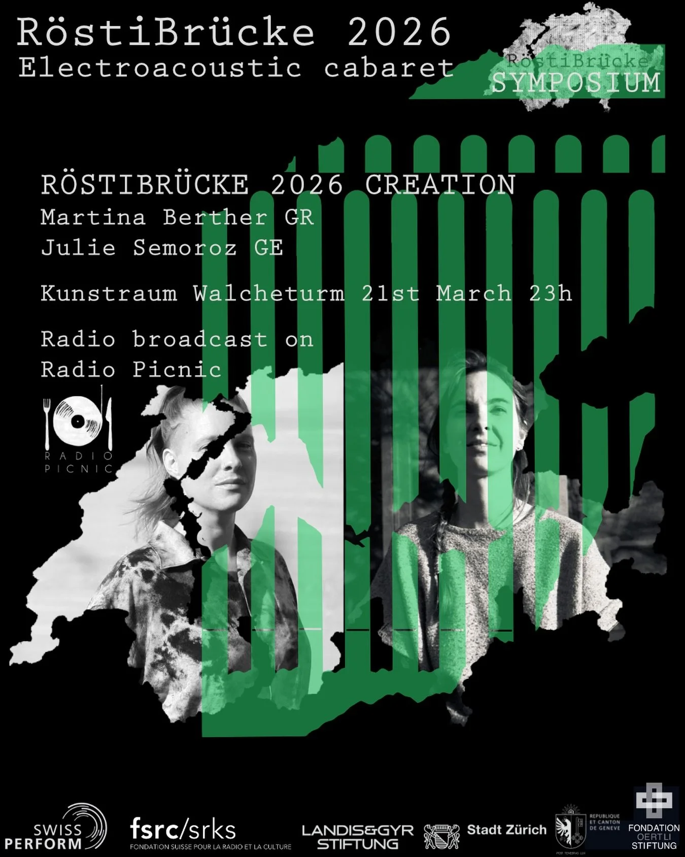✨🔥 This week, we&rsquo;re presenting a new encounter in Z&uuml;rich! 

Saturday March 21st &middot; 8pm &middot; Kunstraum Walcheturm 

 ✨Martina Berther &mdash; bass guitar &amp; electronics 
✨Julie Semoroz &mdash; voice &amp; electronics 

A full 