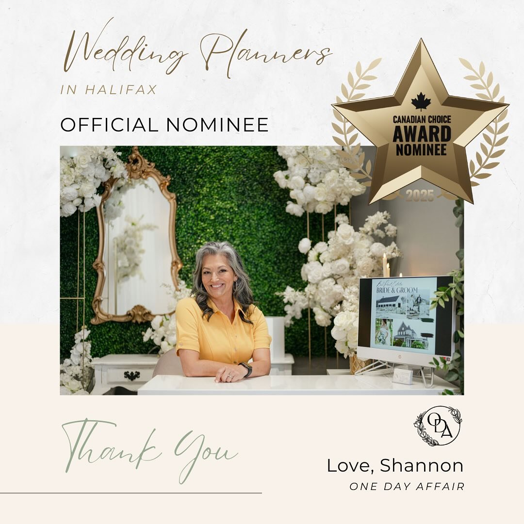 💫 We are over the moon to have been officially nominated for a 2025 Canadian Choice Award in the &lsquo;Wedding Planners in Halifax&rsquo; category. To everyone who supported this decision, we can&rsquo;t thank you enough. We are so very passionate 