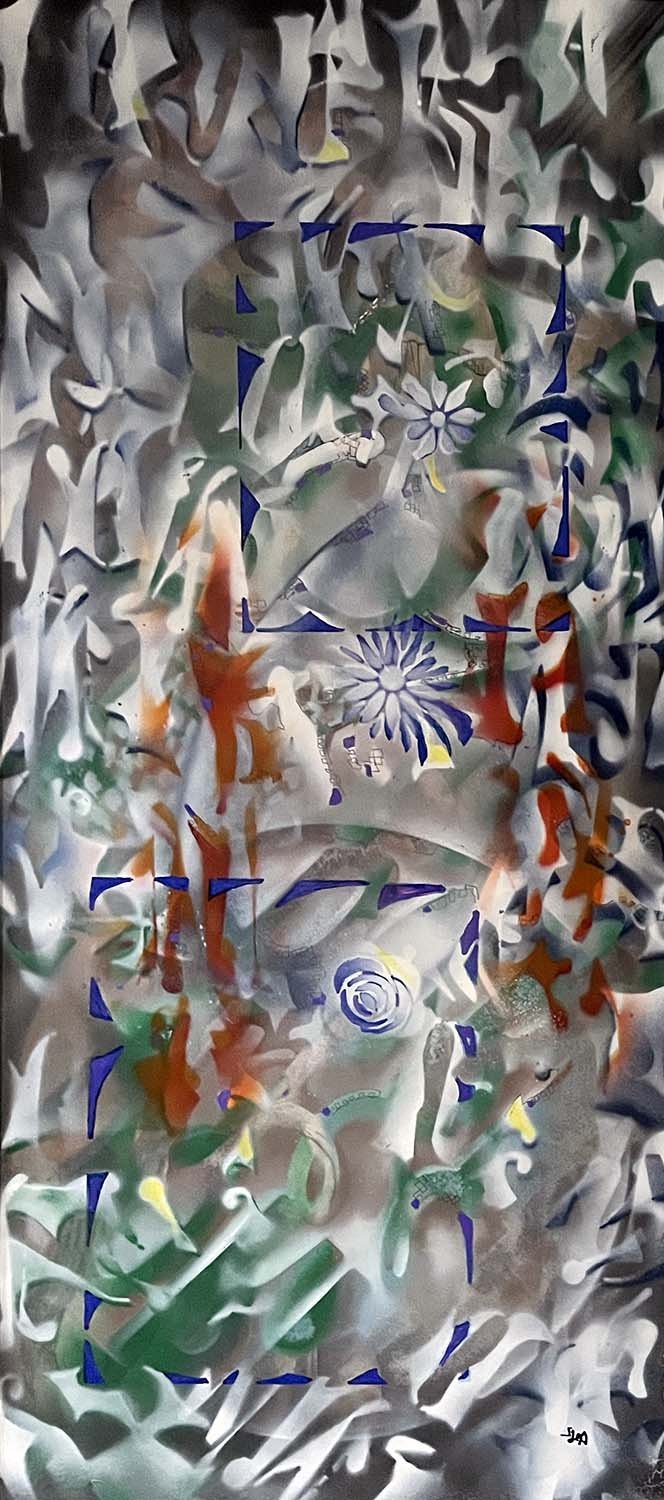 Flower Frames Painted collage 14x30