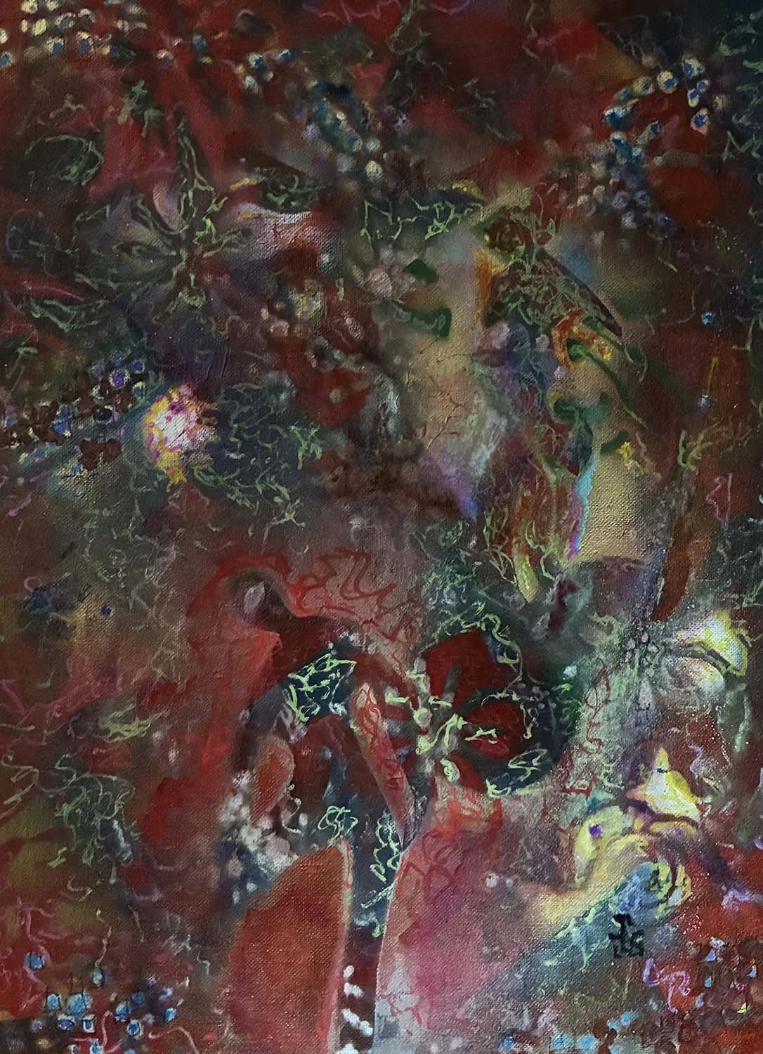  The Only Space Left  Acrylic enamel & oil on poster board 12x18